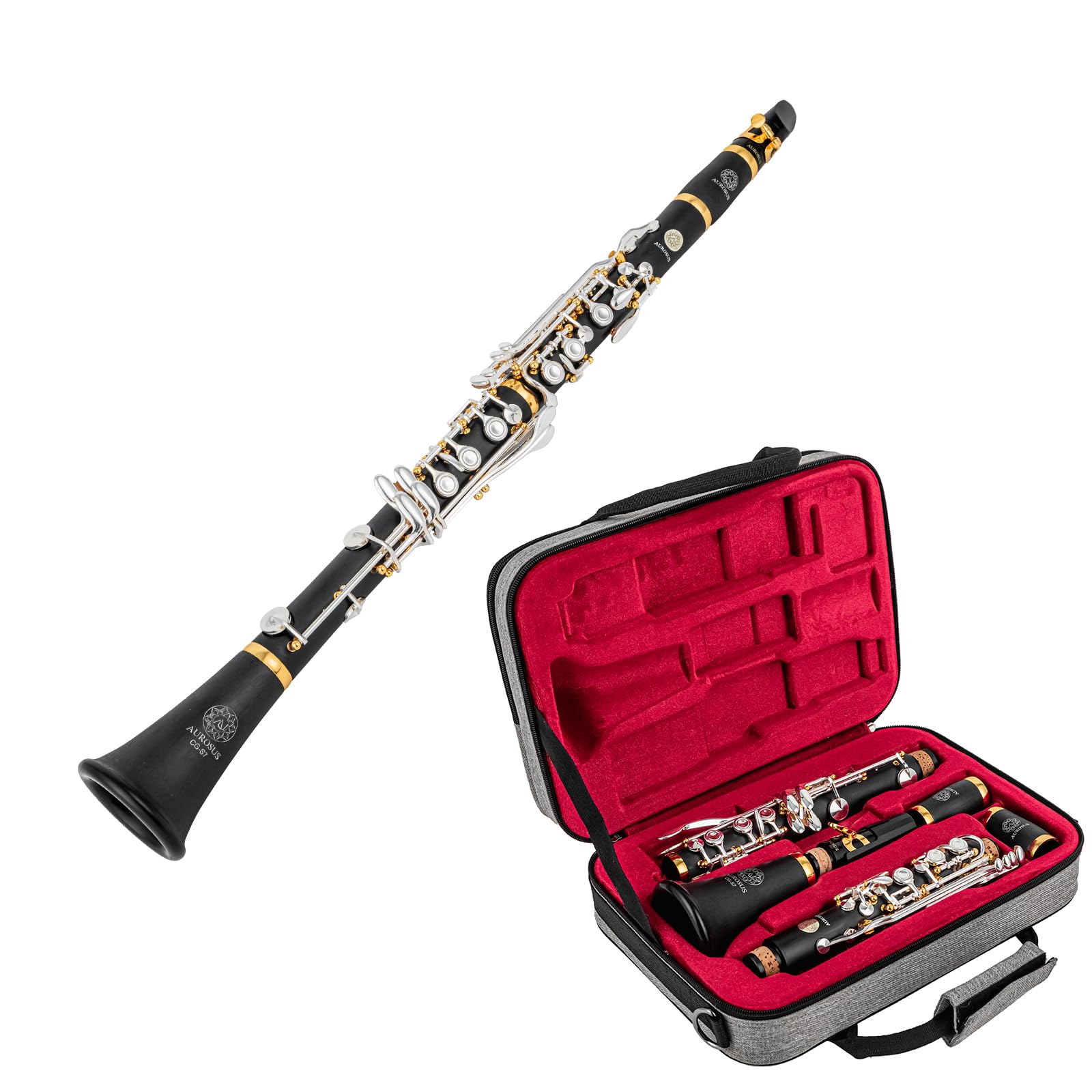 CG-S7 Clarinetto Sib Plateau a Fori Chiusi - Clarinetto Soprano a Fori Coperti in ABS, 17 Chiavi Nichel-Argento e Colonnine Dorate, per Mani Piccole, Sassofonisti e Disabili