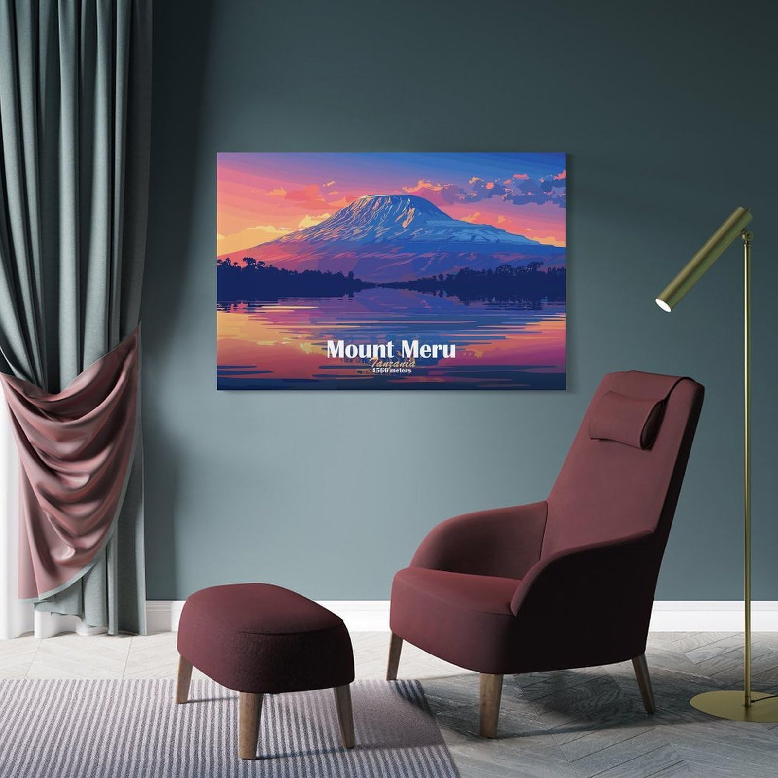 Junmoney Mount Meru Sunset Canvas Wall Art, 20x30inch(50x75cm), for Wall Displays, Bedrooms Or Room Updates, Ideal for Building A Coordinated Art Wall
