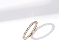 Vista 33 de Yaxa Essentials Anillo de plata de ley chapada en platino o oro con circonita cúbica redonda de elementos infinitos