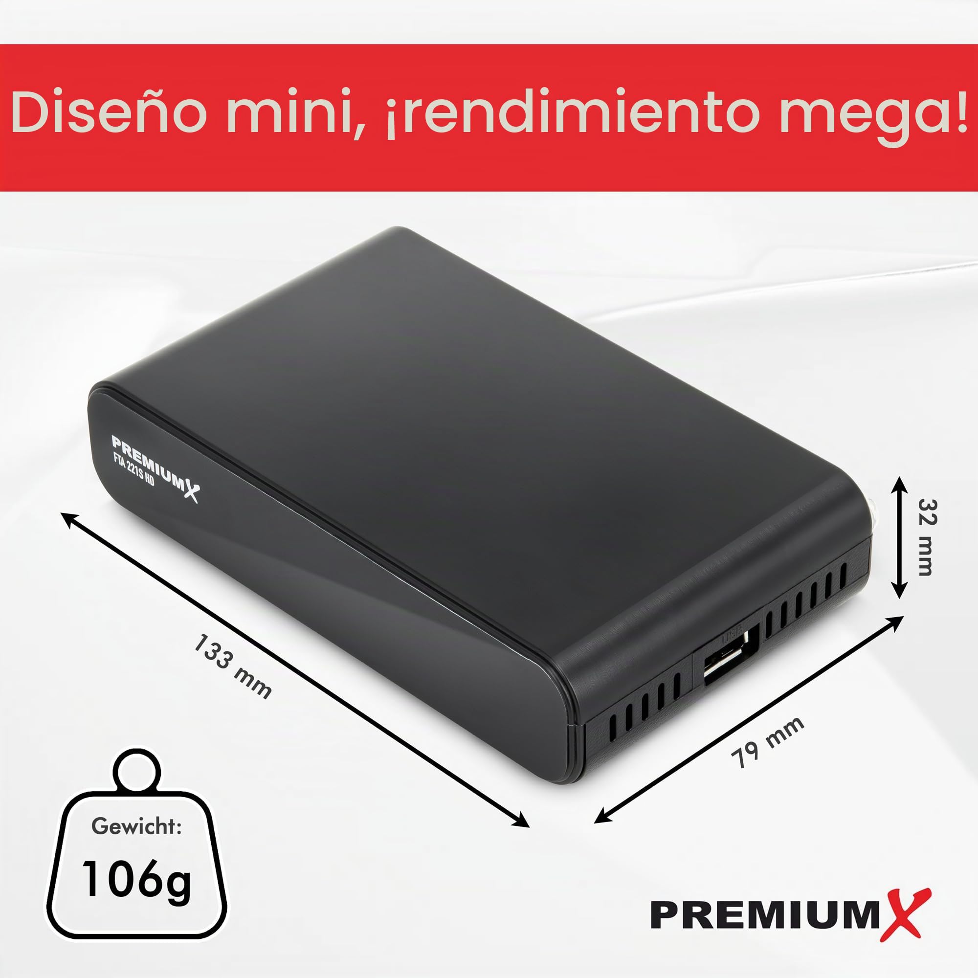 Receptor de satélite Premium X HD 221S - DVB-S2 FTA Receptor de satélite digital compatible con Unicable, HDMI y SCART, reproductor multimedia USB, transmisor alemán compacto preinstalado