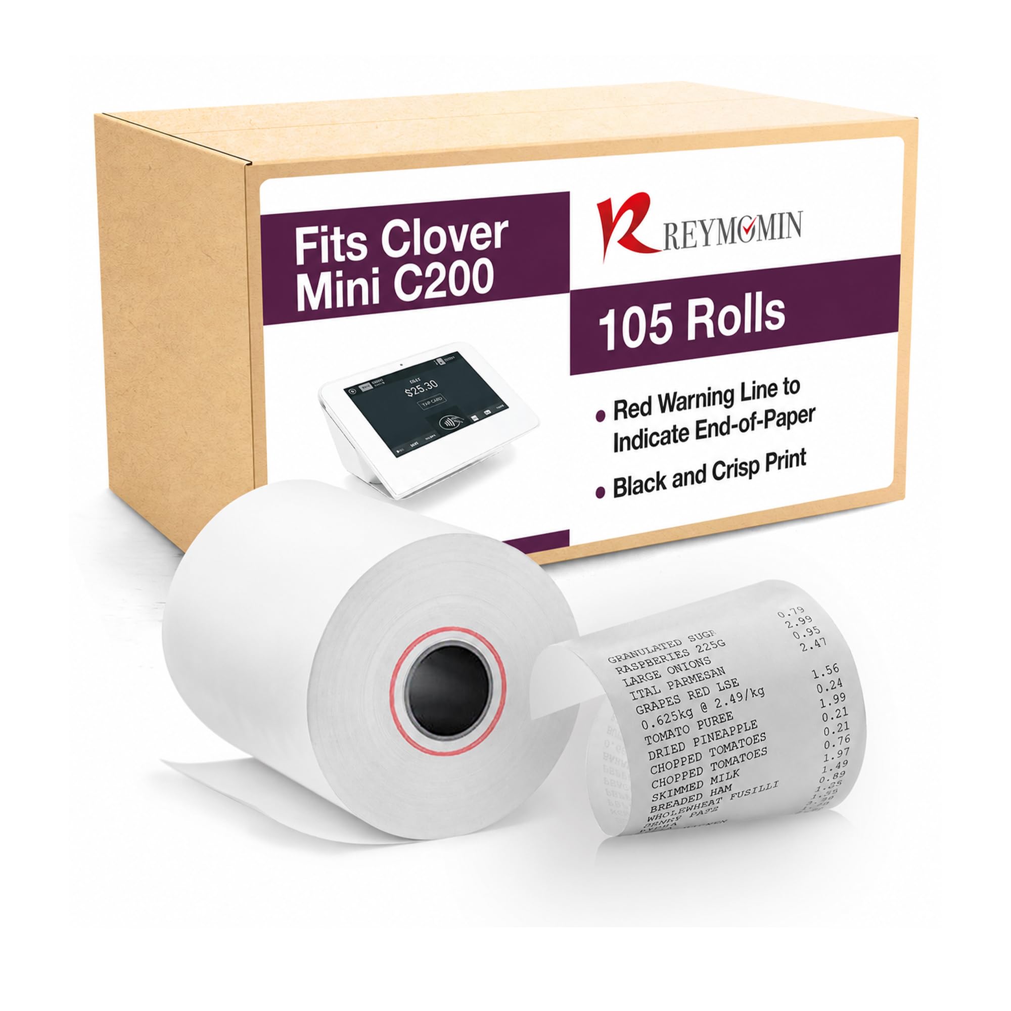 (105 rollos) papel térmico de 2 1/4 pulgadas x 85 pies, 55 g/m², rollos de papel multiusos para recibos POS, papel blanco para tarjetas de crédito para altas demandas de impresión