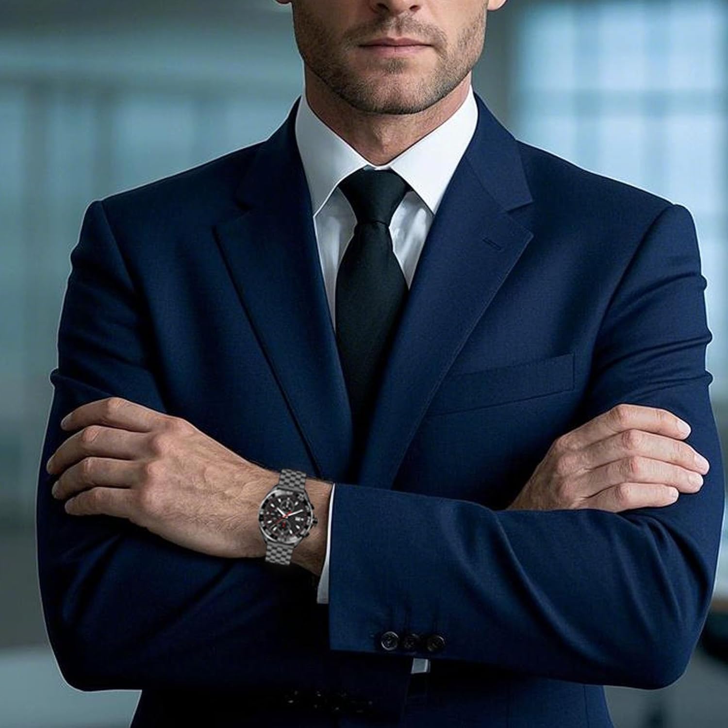 Juntan 18mm 20mm 22mm 24mm 26mm Stainless Steel Watch Band Replacement Metal Brushed Watch Strap Bracelet Deployment Double FlipLock Buckle Silver Black - Image 4