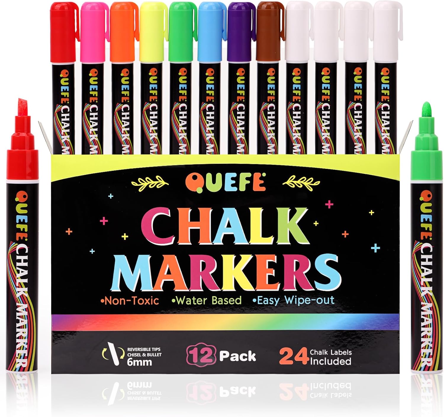 Quefe 12pcs Liquid Chalk Markers Assorted Colors, 6mm