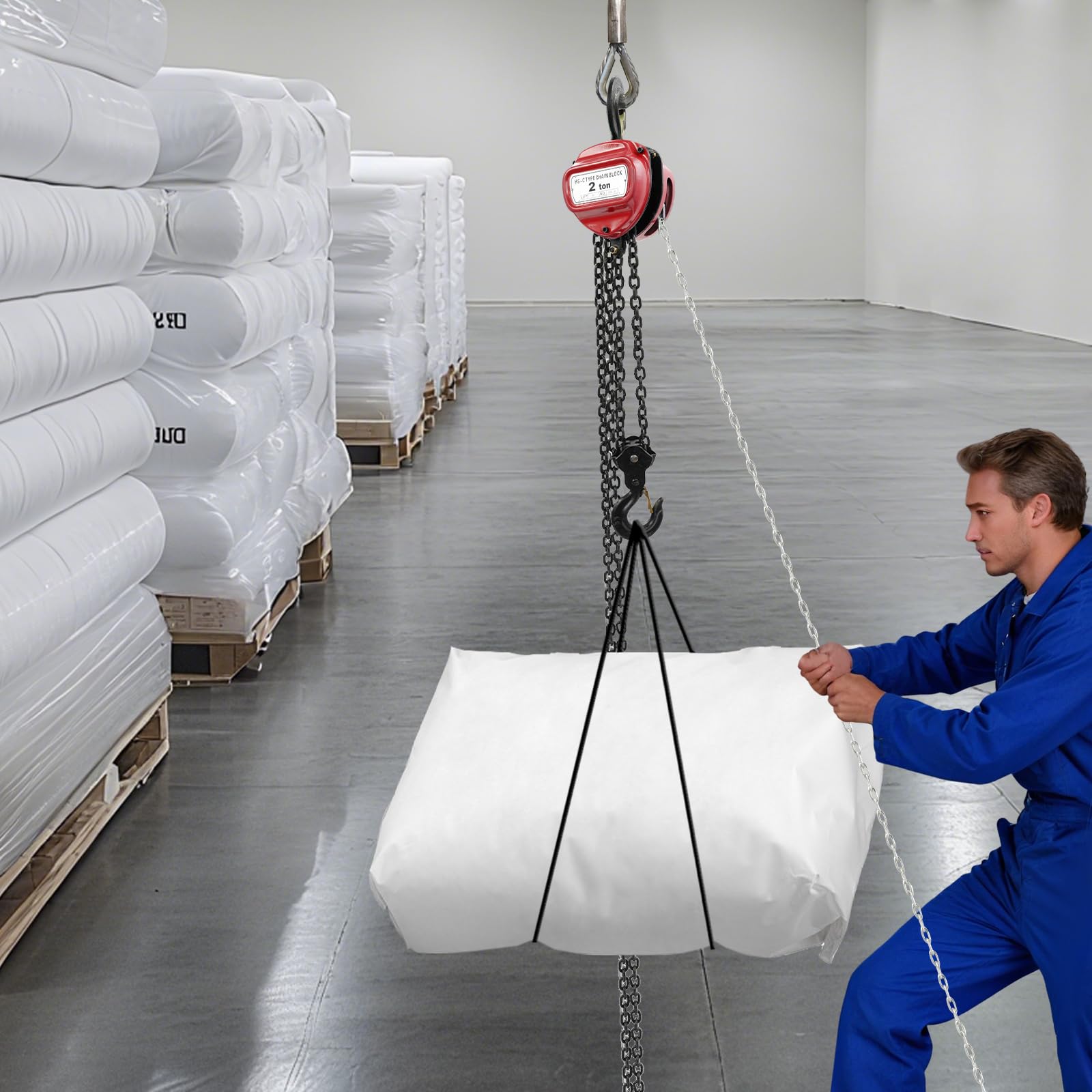 Paranco a catena 2T con gancio girevole a 360°, 6 m, altezza di sollevamento, con catena G80, paranco manuale fino a 2000 kg, per cantiere, garage o officina (rosso)