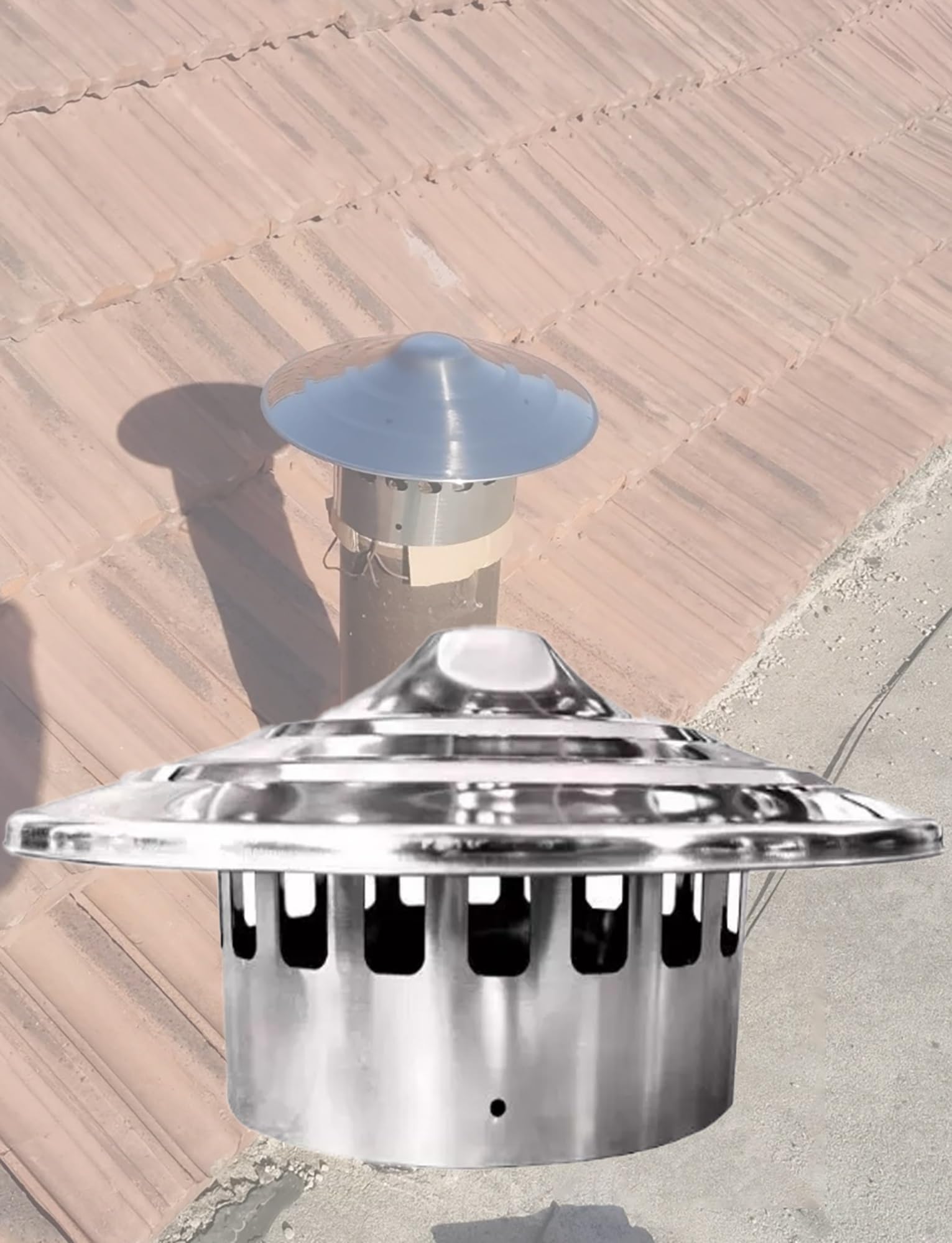 MYXJGNAIY Rainproof Chimney Cap, Stainless Steel Roof Flue Cover with Bird Guard, Weather-Resistant Vent Hood for Woodburner Pipes(15cm/5.85in)