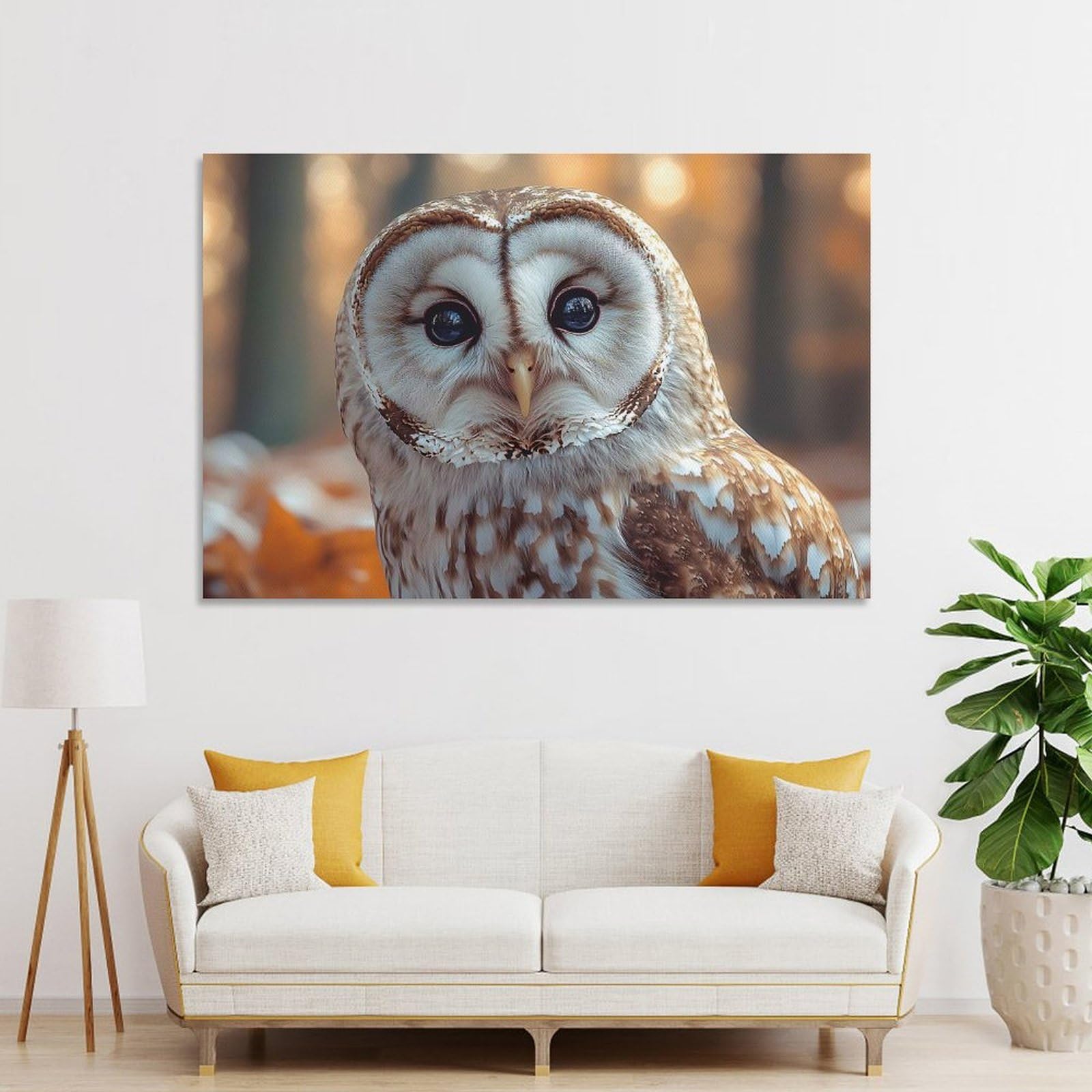 Junmoney Unframe-Style-11 Canvas Wall Decor Close-Up Of A Tawny Owl, 24X36inch(60X90cm), For Home Lounge, Bedroom Or Reading Nook, Eye Catching Artwork For Blank Walls