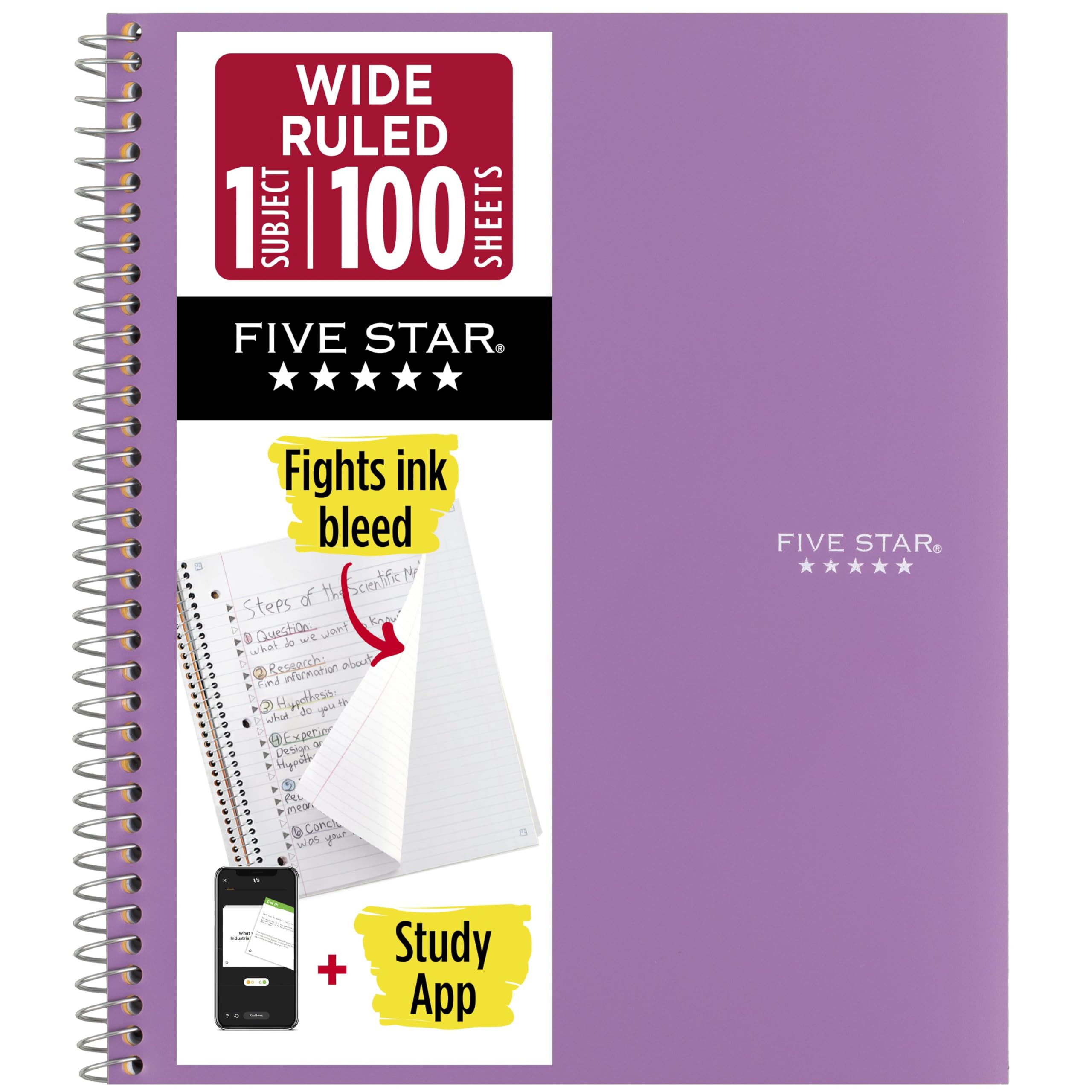 Amazon.com : Five Star Spiral Notebook + Study App, 1 Subject