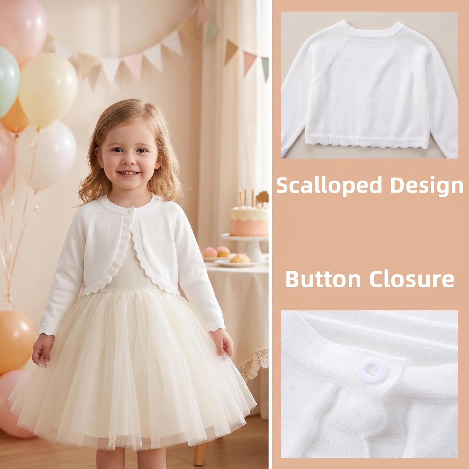 Baby Girls Long Sleeve Knitted Bolero Cardigan Toddler Button Knit Shrug Sweater