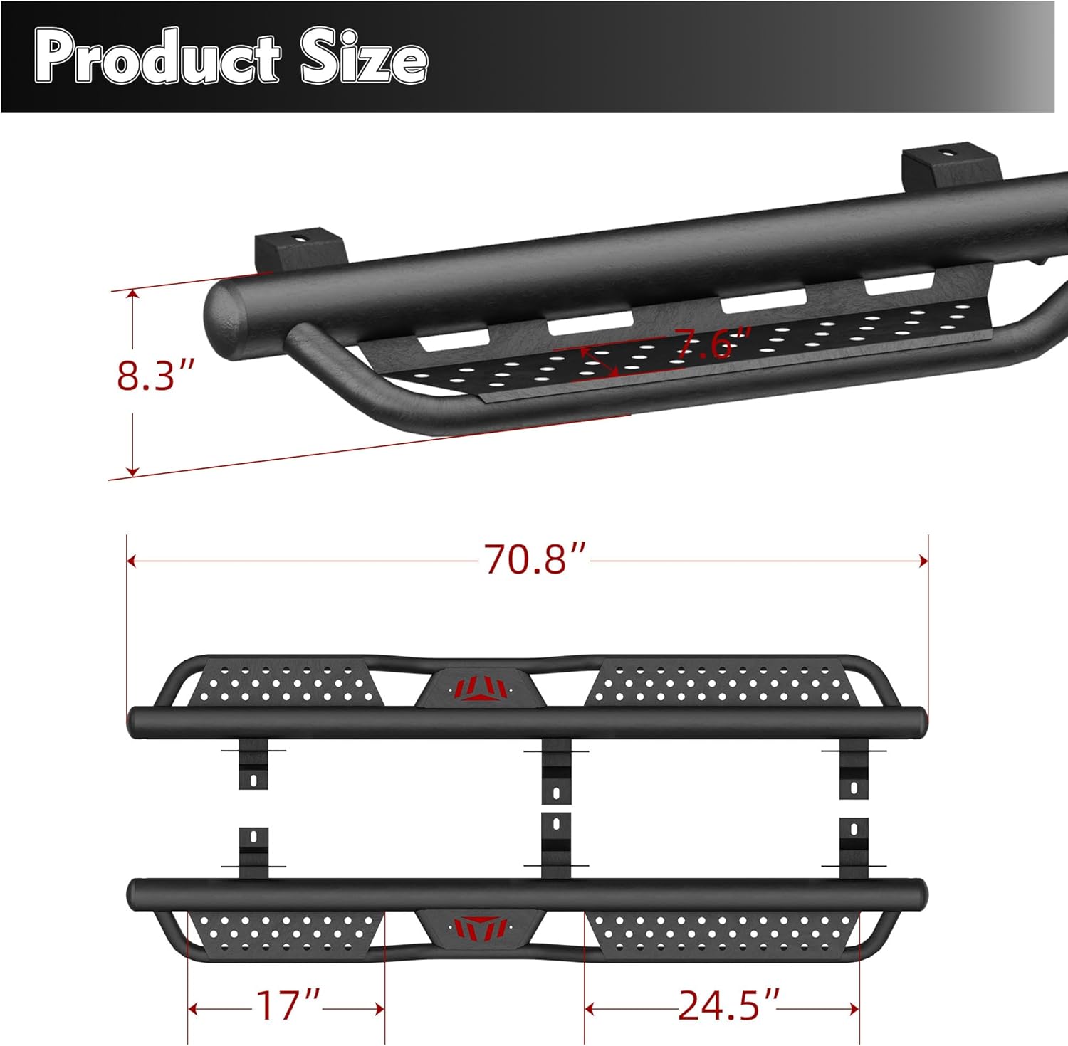 2-Stairs Running Boards Compatible with 2018-2026 Jeep Wrangler JL 4 Doors,7.6" D Side Steps,Heavy-Duty Steel Carbon Steel Nerf Bars, Non-Slip Powder Coated Surface, 700 lbs Load Capacity