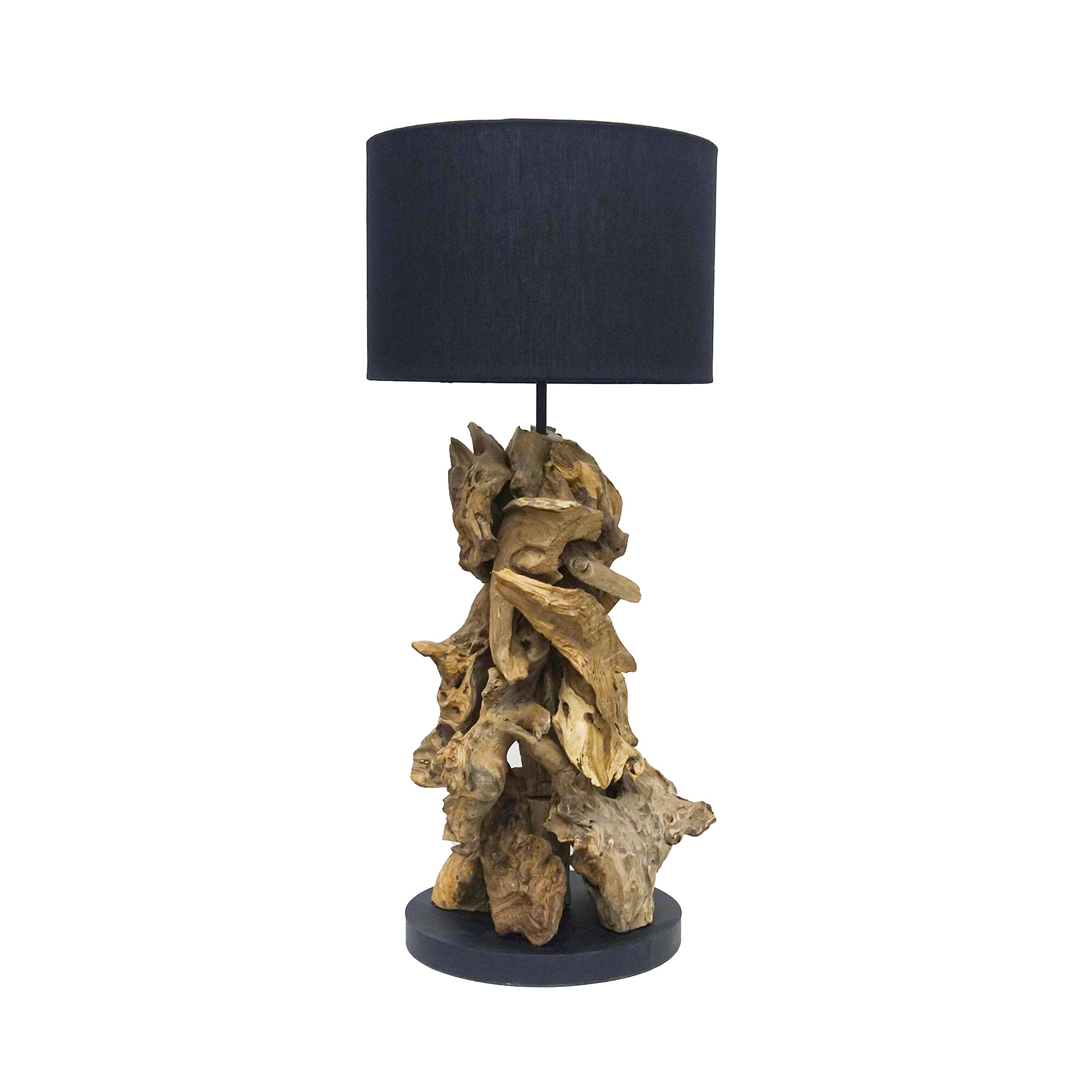 AquaOne Denver Natur I Lámpara de mesa de madera 70 cm madera natural rústica I Muebles de madera decorativa Lámpara de mesa I Hecho a mano con raíz única I Pantalla en negro
