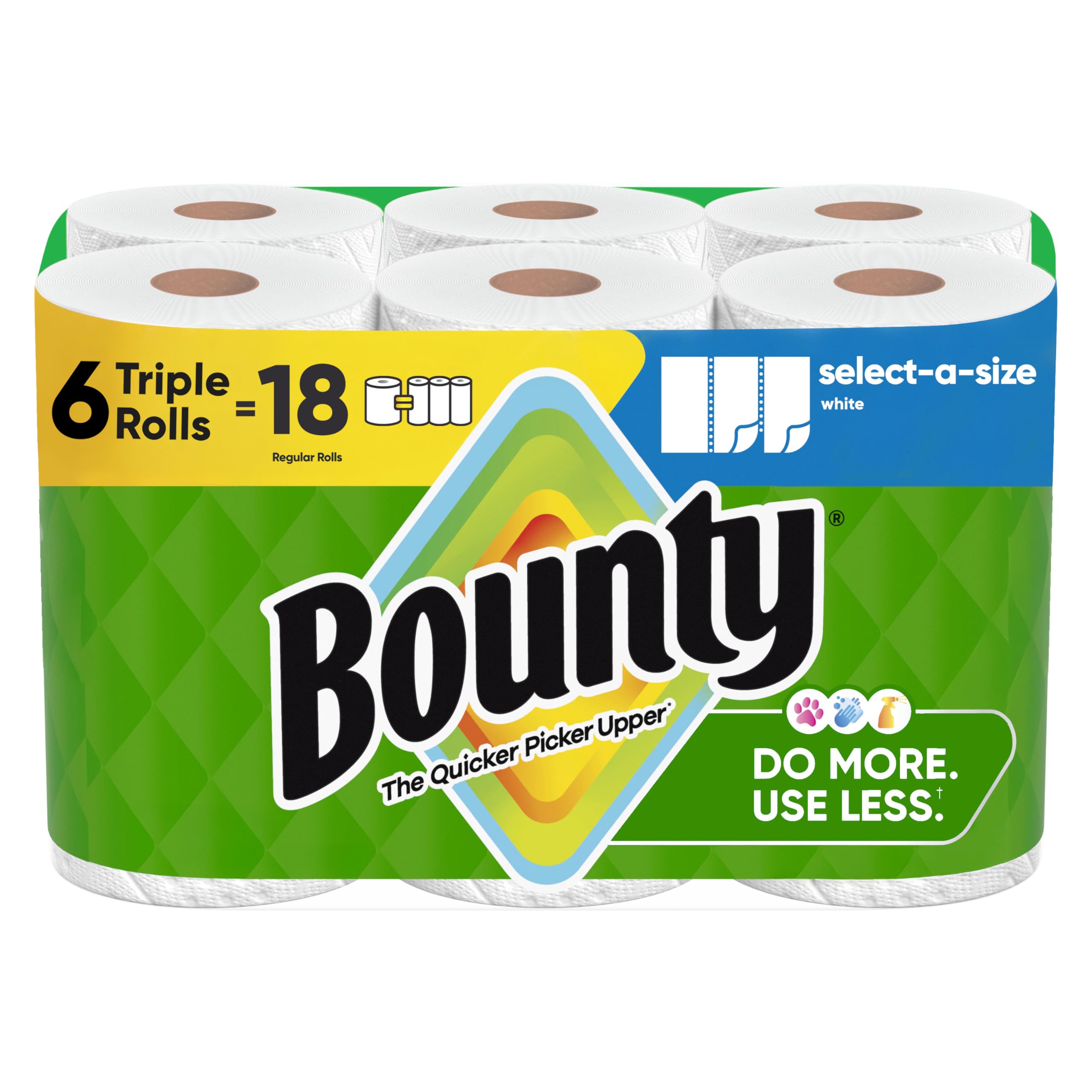 Bounty Select-A-Size Paper Towels, White, 6 Triple Rolls | Quicker Picker Upper - main product image