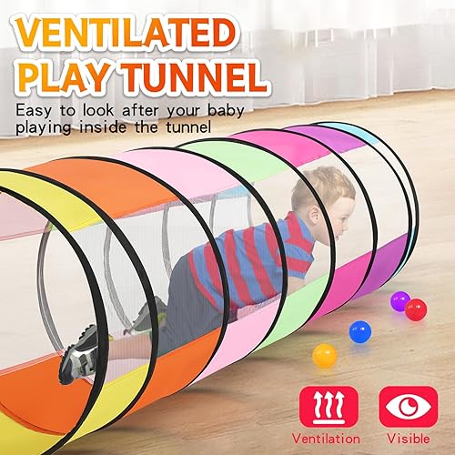 Miniatura 5 de Colorido túnel de juego para bebés con 2 lados de malla, túnel de gateo para niños, túnel desplegable para niños, túnel de gato para perros