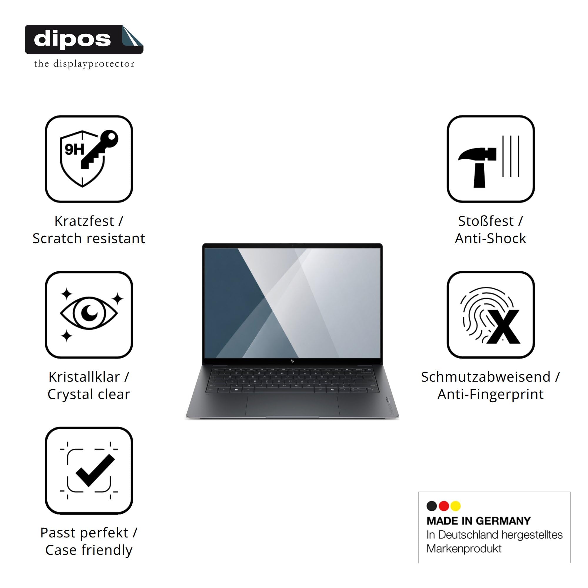 dipos 2x Pellicola Protettiva 9H per HP OmniBook Ultra 14-kd0771ngx | Non si rompe e non si scheggia, non è vero vetro, Anti-Shock, si adatta perfettamente, antigraffio, senza bolle, autoadesiva