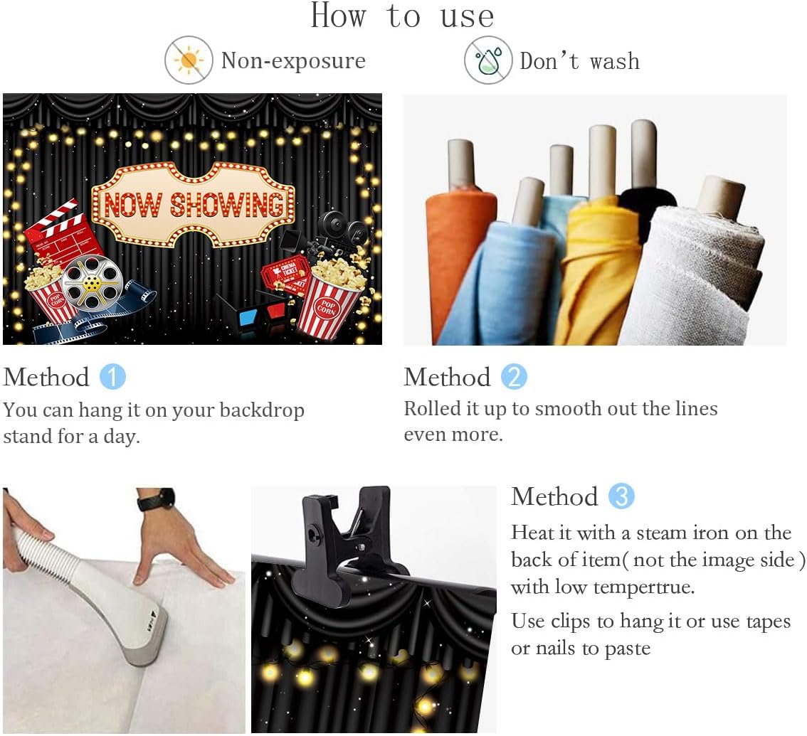 Movie Night Backdrop Now Showing Black Carpet Photography Backdrop Ceremony Dress-up Awards Theatre Birthday Party Banner Decorations Photo Booth Props