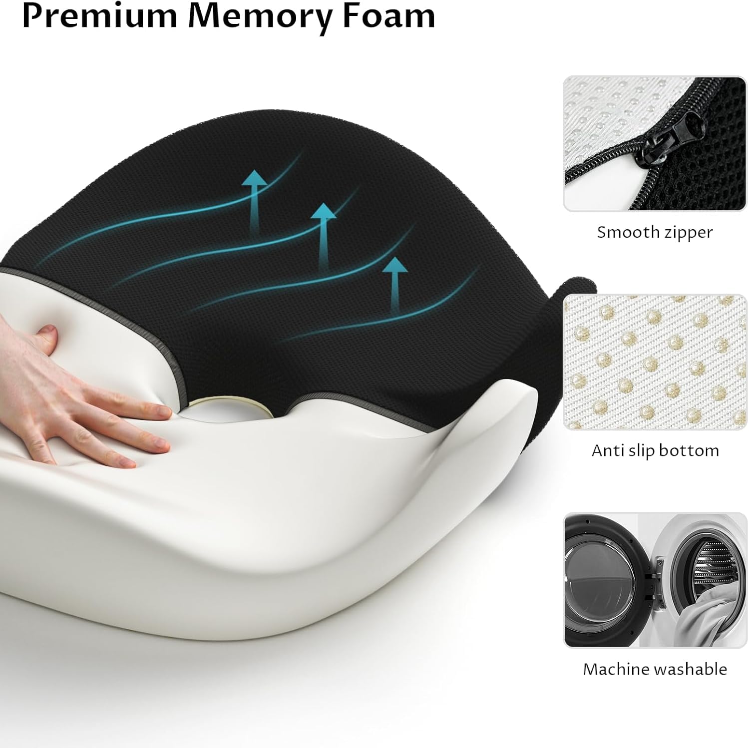 Cuscino da seduta in memory foam, per sedie da ufficio, seggiolino auto, aereo, sedia a rotelle, sollievo dalla pressione da sciatica e coccige, per chi sta seduto a lungo, per chi lavora in ufficio,