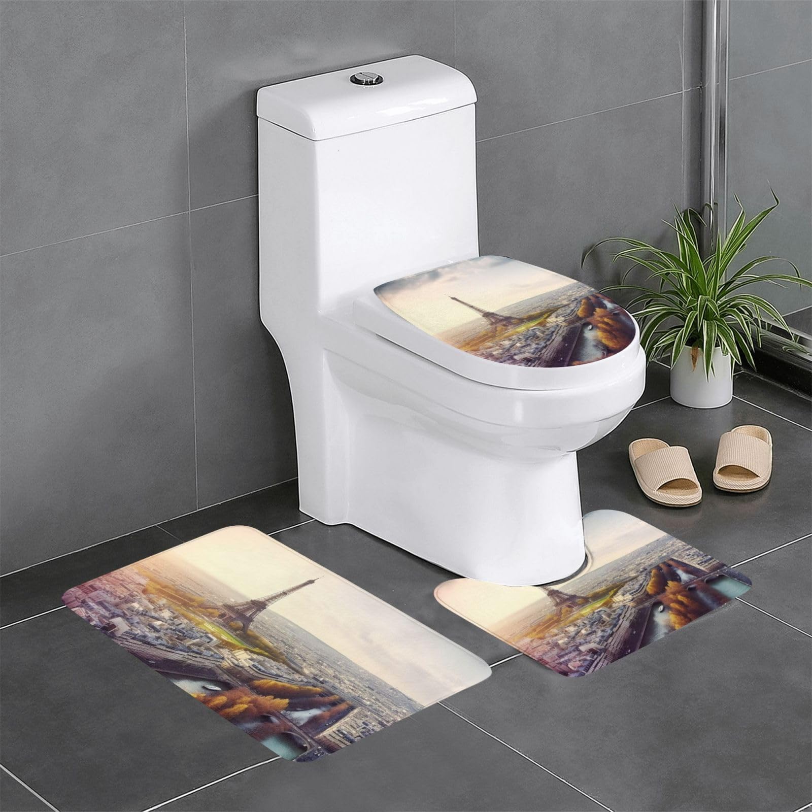 Tapis de bain Paris vue aérienne ensemble 3 pièces lavable aux finitions soignées