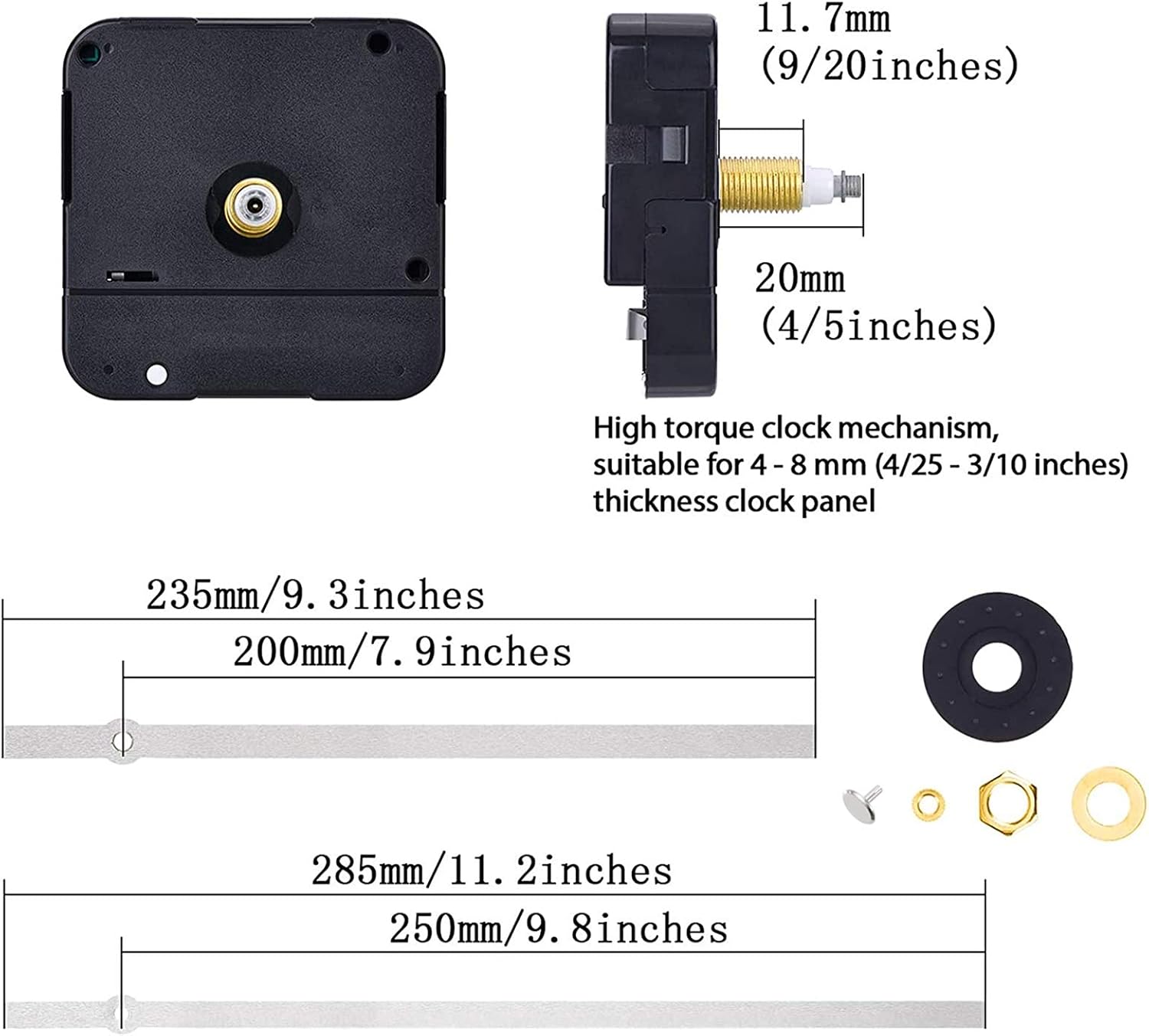 Mudder High Torque Quartz Clock Movement Mechanism Motor with 250 mm/ 9.8 inches Long Straight Hands (Silvery)