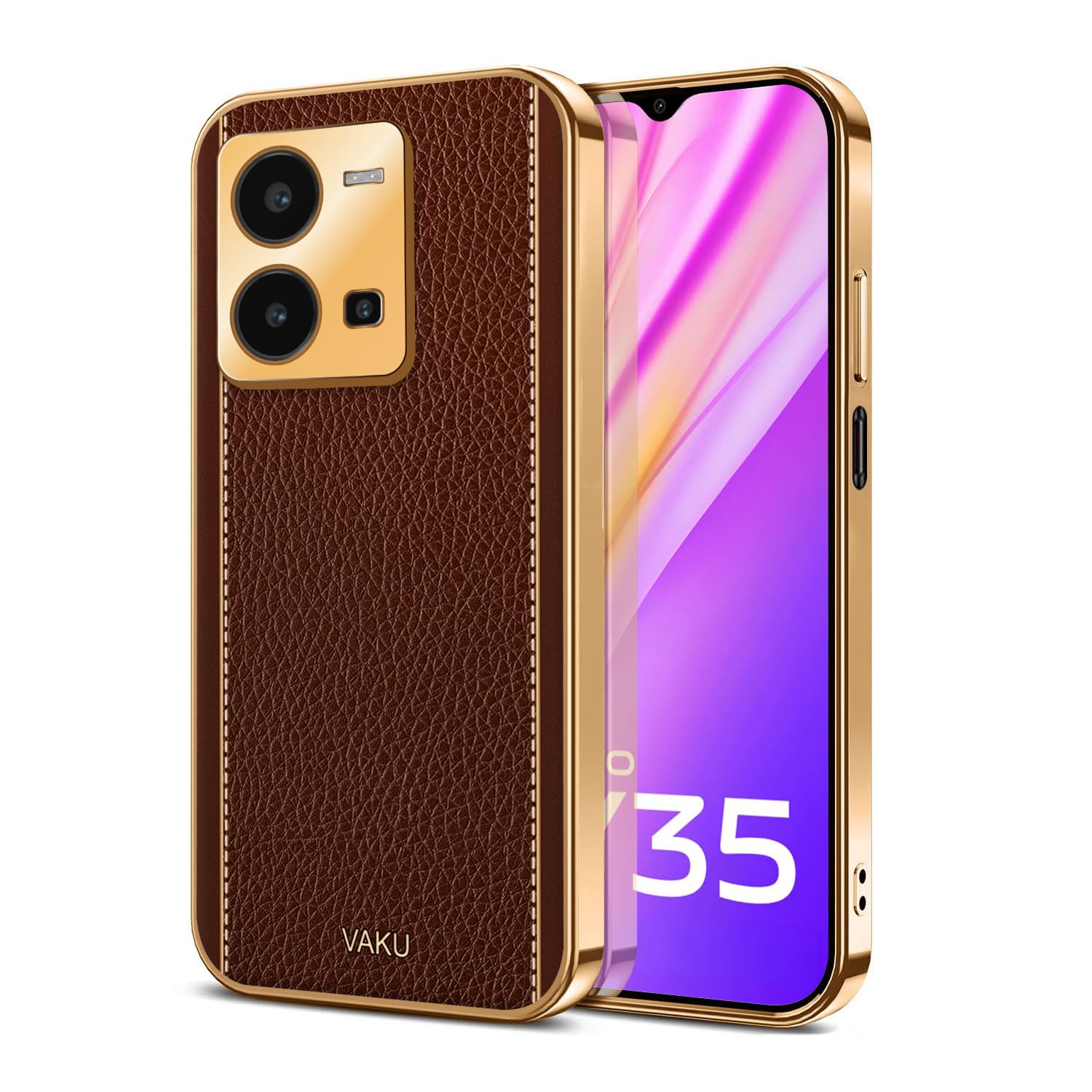 Vaku Luxos® Luxemberg Back Cover for Vivo Y35 4G with Leather Pattern Gold Electroplated Soft TPU Cover Scratch Resistant Camera Protector Shockproof Protective Case- Brown (B0DCVP92Q2) Amazon Price History, Amazon Price Tracker
