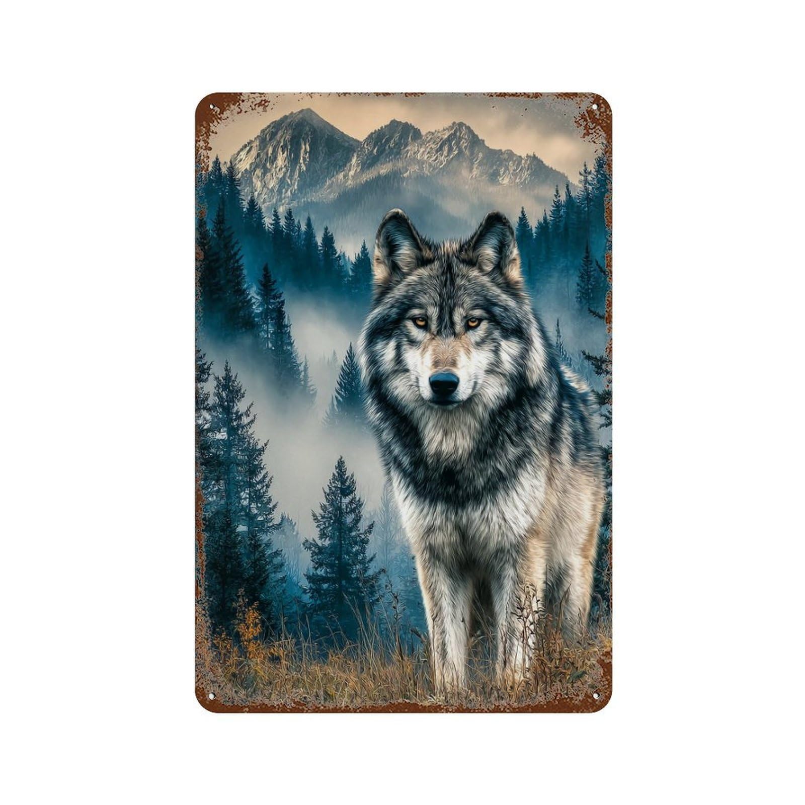 Wild Wolf in Forest Retro Metal Sign 11.8"x7.9", for Pub, Kitchen And Man Cave Decor, Industrial Home Decor