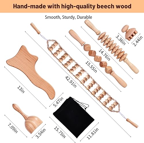 Miniatura 2 de Meifuly - 6 herramientas de masaje de terapia de madera, kit completo profesional de masajeador de madera para moldear el cuerpo, drenaje linfático,