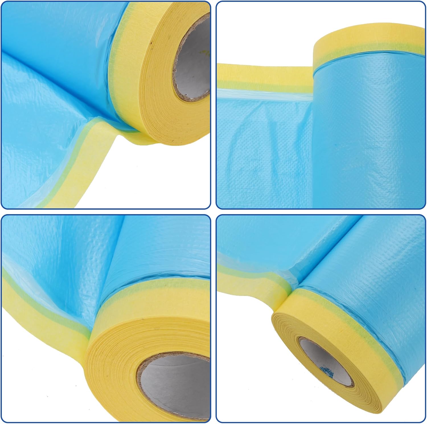 ACROPIX Masking Paper with Tape Pre-Taped Paper Film Kit with 2 Rolls of Tape 2000x55cm / 65.62ftx21.65" Blue Yellow PE Film Paper