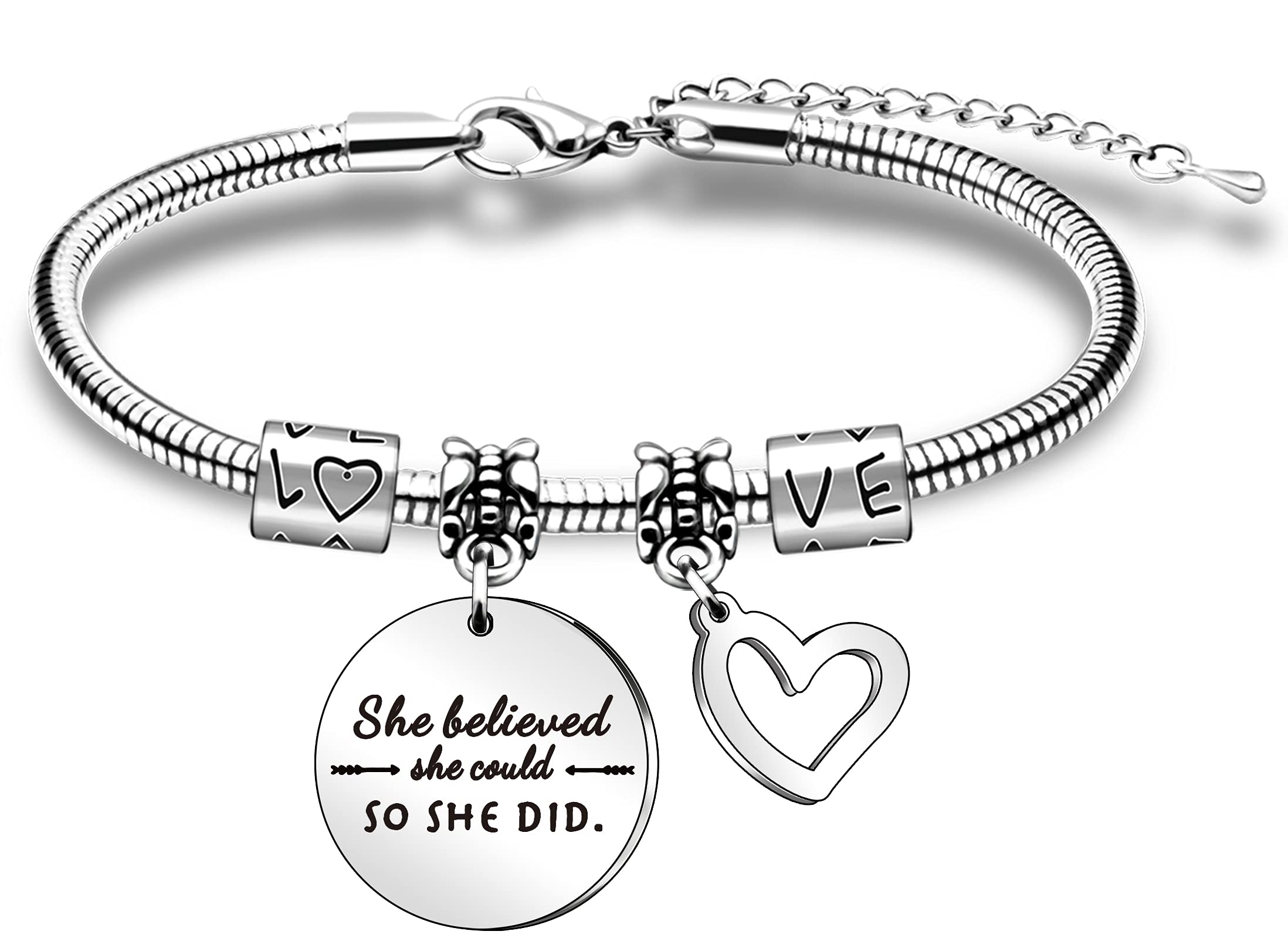 QMVMV2023 Graduation Gifts for Women Inspirational Bracelet Gift She Believed She Could So She Did Jewellery Charm Pendant Bracelet Gifts for Daughter Sister Bestfriend