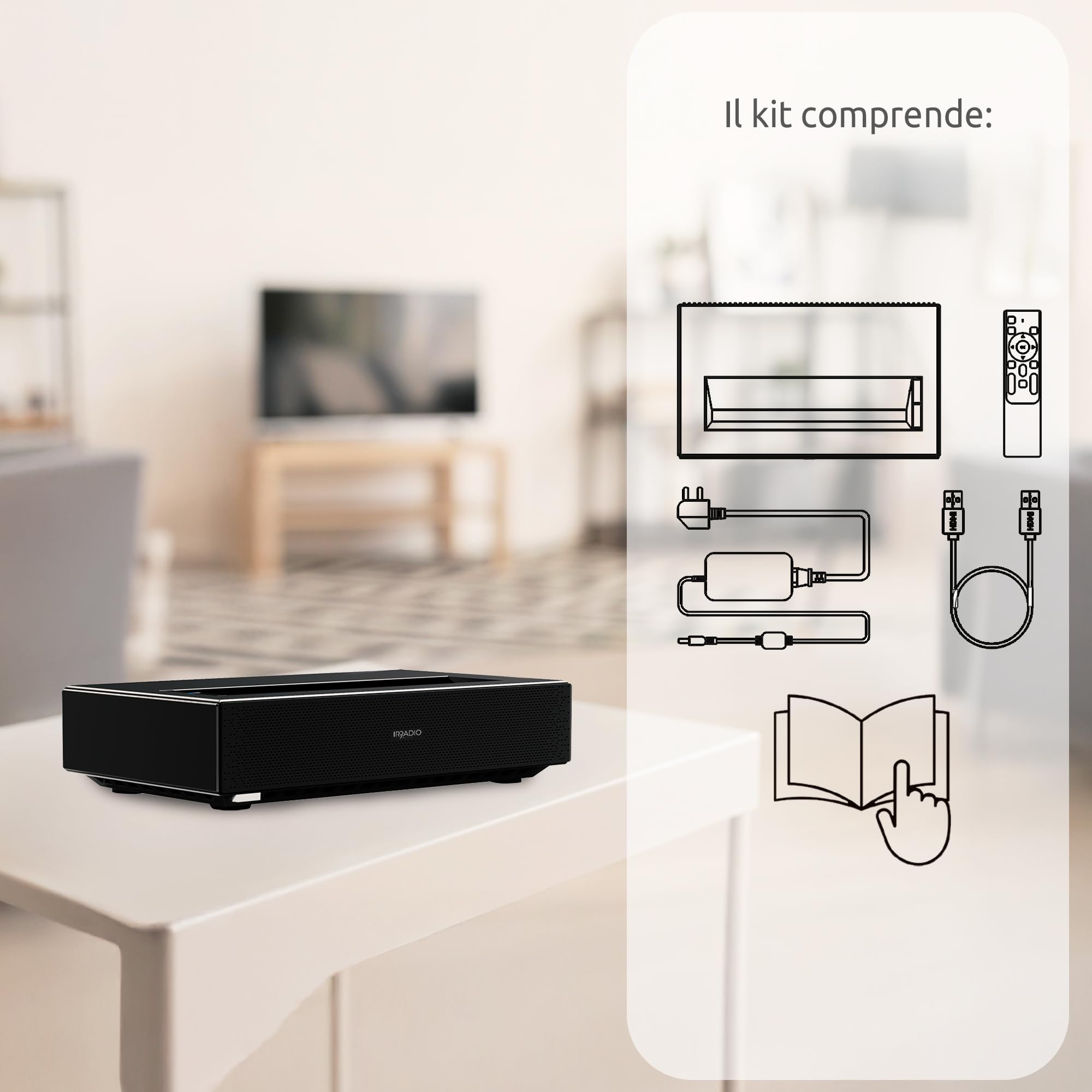 Irradio VDP-IR Laser TV 650HD - Videoproiettore Smart TV da 650 ANSI, Full HD 1080p con supporto 4K e sistema operativo Android 11 OS