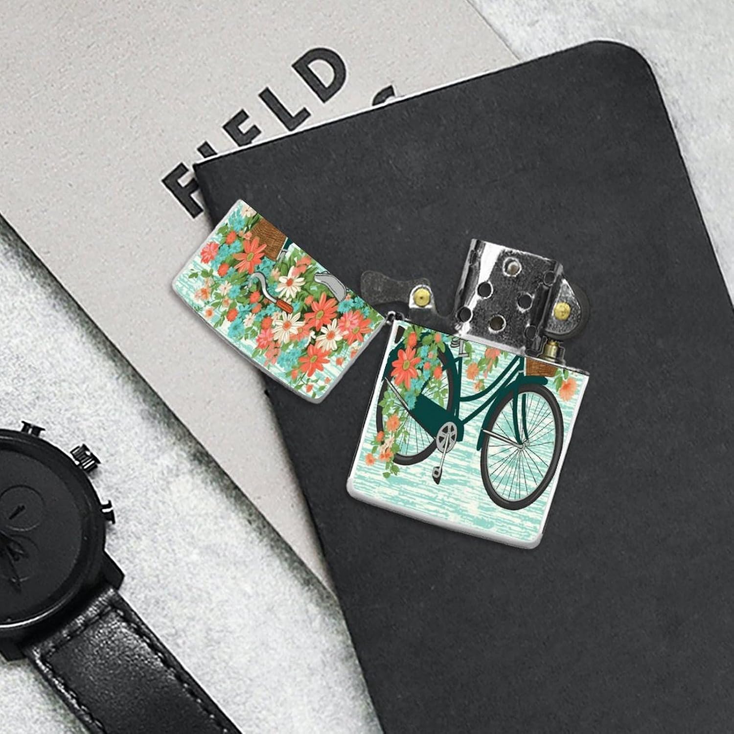 Bicycle with Flower Lighter Case Cover Lighter Shell