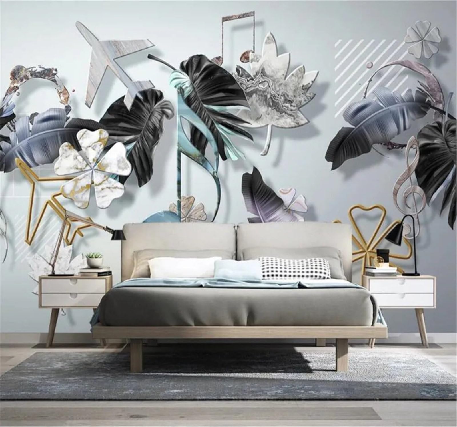 Tzxztt Minimalist Plants Leaves Creative Aeroplane Modern 3D Wallpaper Premium Textured Silk Neutral Tones Material Ideal for Living Room Bedroom-350cm×256cm