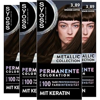 SYOSS Color Coloration Metallic Collection 3-89 Bronze Coffee 4 x 115 ml Permanent Colouration for Luminous Metallic Reflections for up to 100% Grey Hair Coverage & Up to 10 Weeks of Colour Intensity