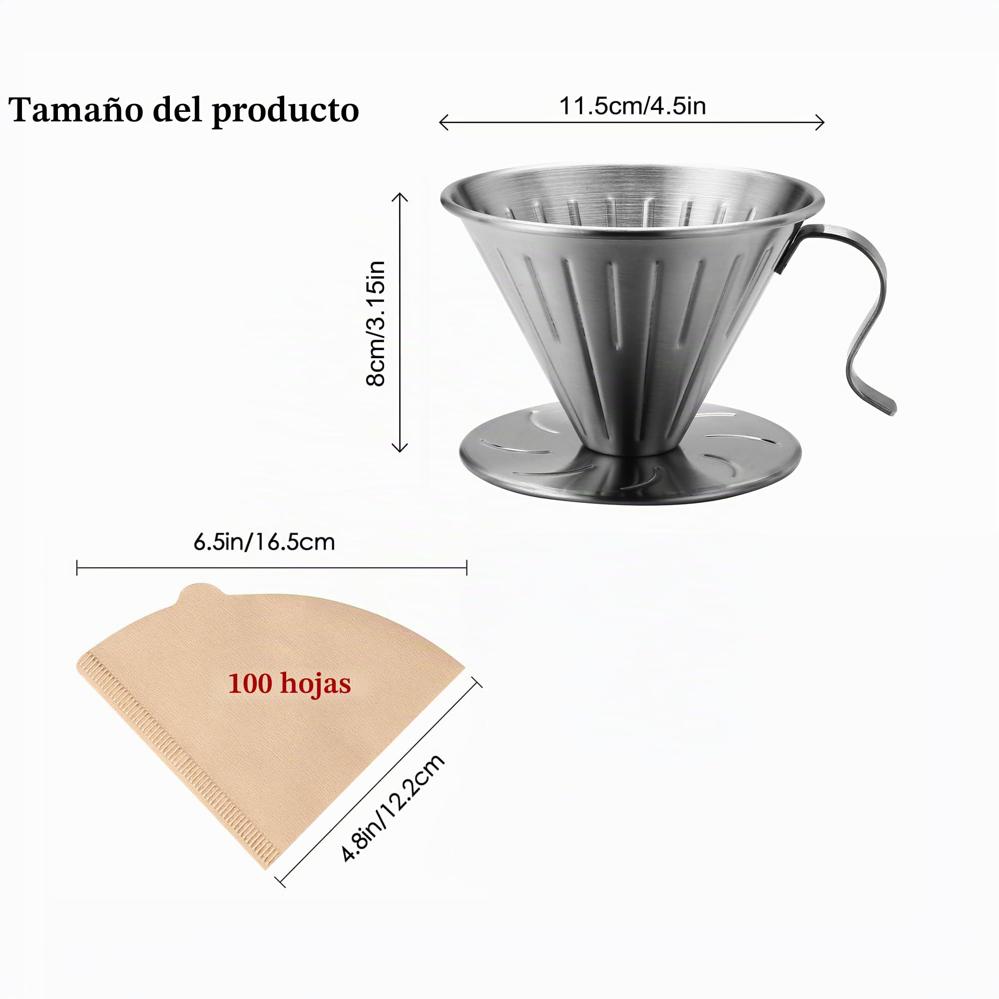 Lalord Cafetera de Acero Inoxidable 304 con 100 Filtros de Papel, Gotero de Café, 600 ml
