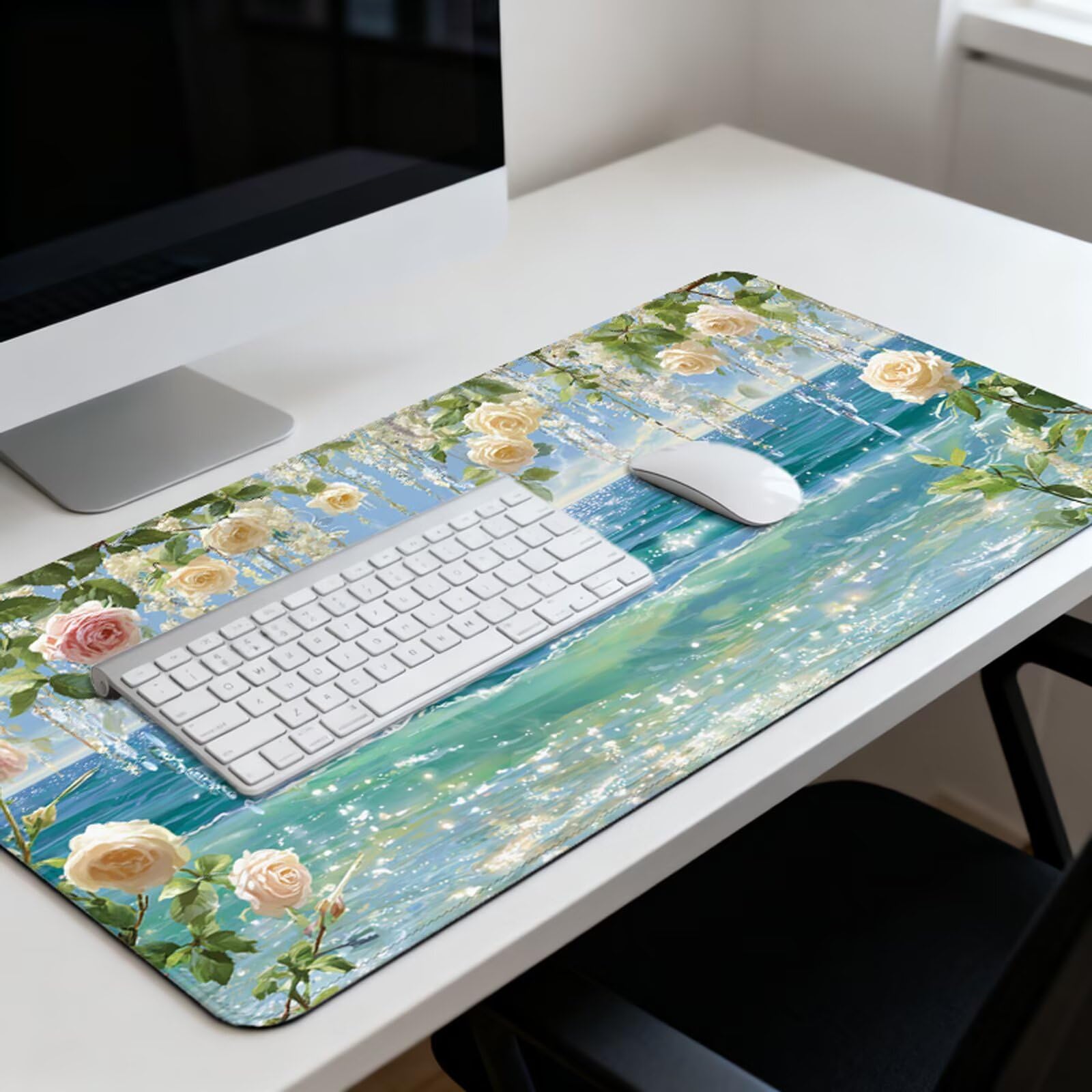 Ocean Podkładka pod mysz XXL 1200 x 600 mm, duża antypoślizgowa podkładka pod mysz do gier, akcesoria biurowe, wodoodporna podkładka pod mysz z zamykaną krawędzią, do biura, domu i pokoju zabaw