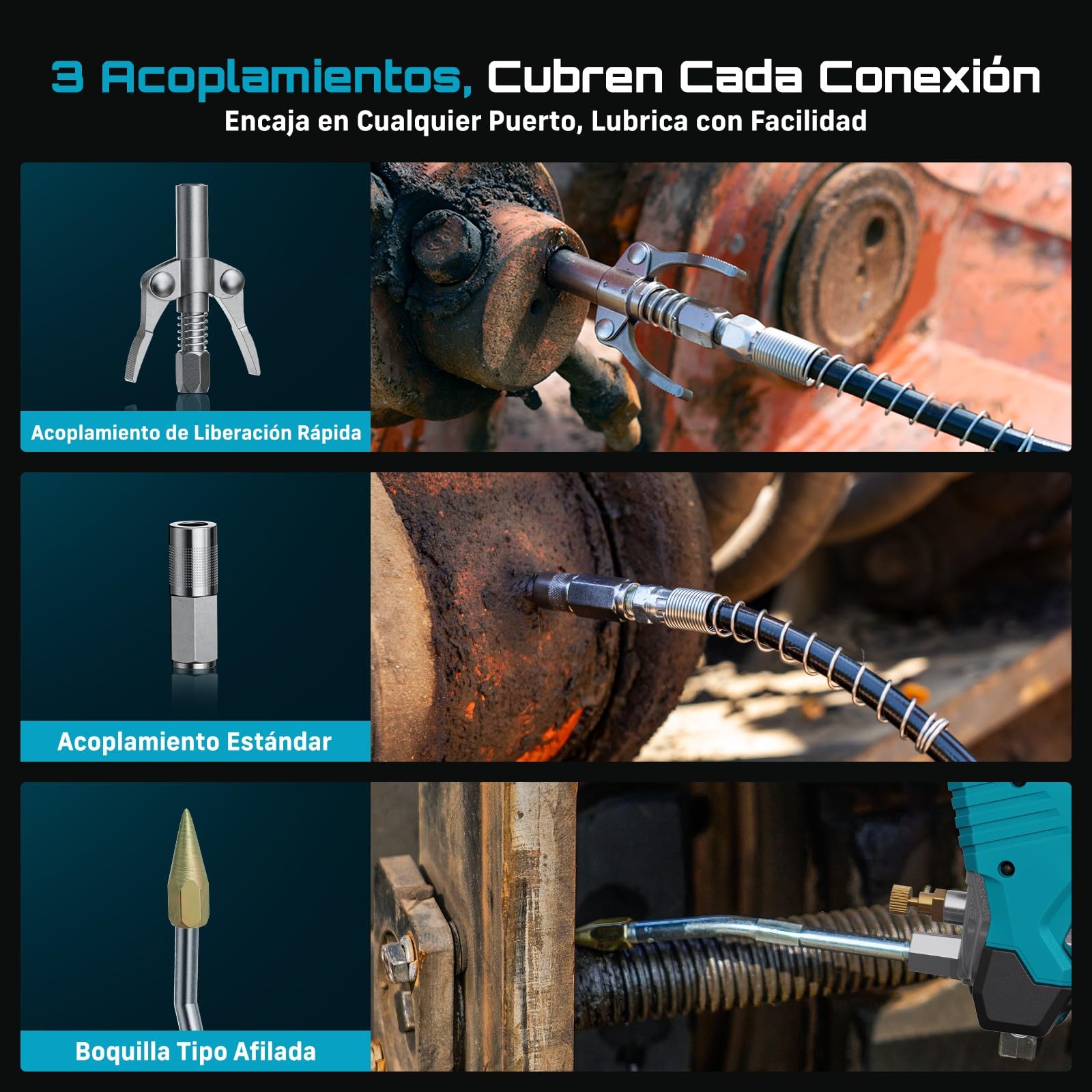 Seesii 12.000 PSI Engrasadora Batería con 2 Baterías (y Compatible con la batería Makita de 18 V), 3 Velocidades, Motor Brushless, Manguera de 1m, Acoplador de 90° y Luz LED para Equipos Pesados