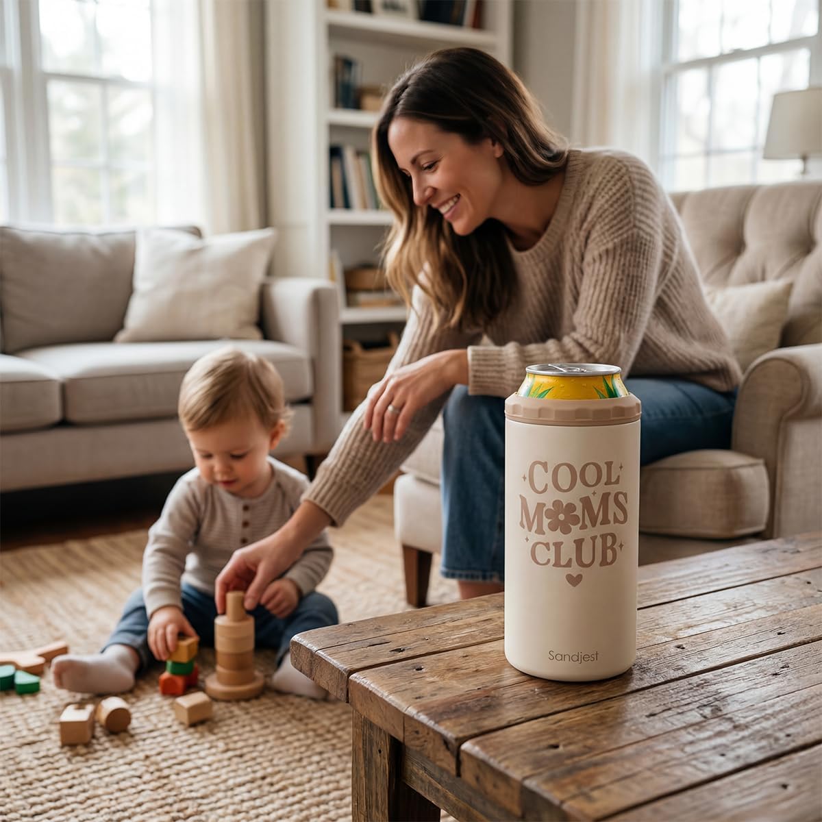 Cool Moms Club Holder Can Cooler 12oz - Travel Mug Cup - Stainless Steel Insulated for Mom Women - Tumbler Cans Koozie, Gift for Summer Vacation, Christmas, Birthday, Mother's Day