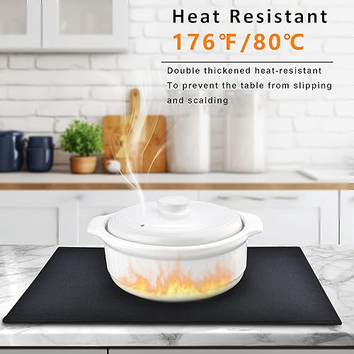 Miniatura 2 de SLKQG Juego de 6 manteles individuales con aspecto de lino negro, resistentes al calor y lavables a máquina, manteles individuales de tela de doble