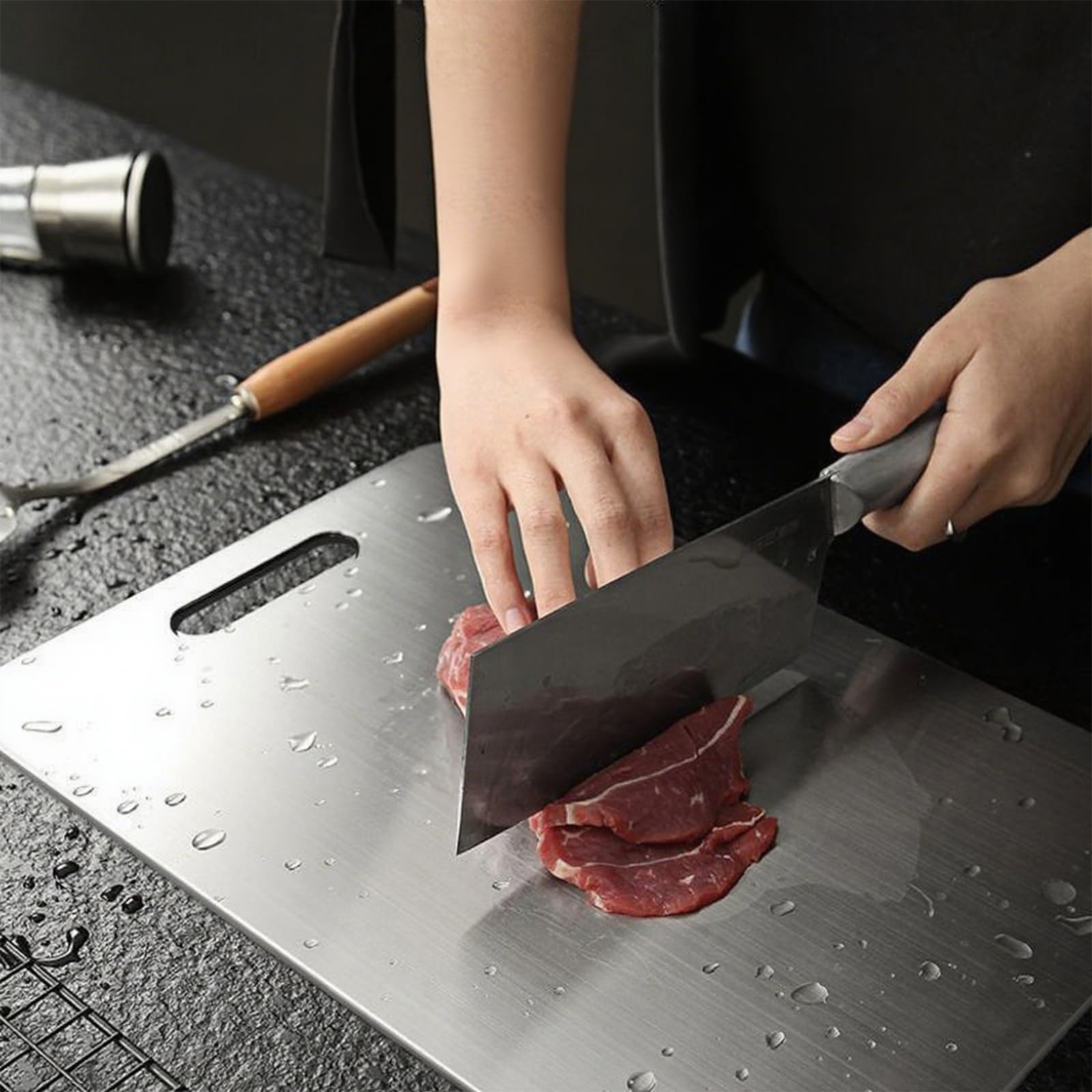 Tagliere In Acciaio Inossidabile, 2 Pezzi Tagliere Acciaio Inox Alimentare, Taglieres in acciaio inox bifacciale, per Uso per Carne, Frutta, Verdura (34 * 23cm+25 * 15cm)