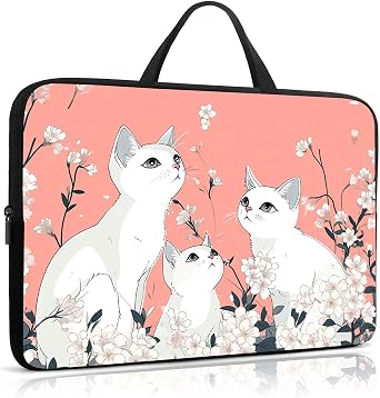 Laptop Sleeve Case 13-14 Inch, Shockproof Protective Cover, Durable Water-Resistant Bag Compatible for MacBook, HP, Lenovo, Dell, ASUS, White Cats Design