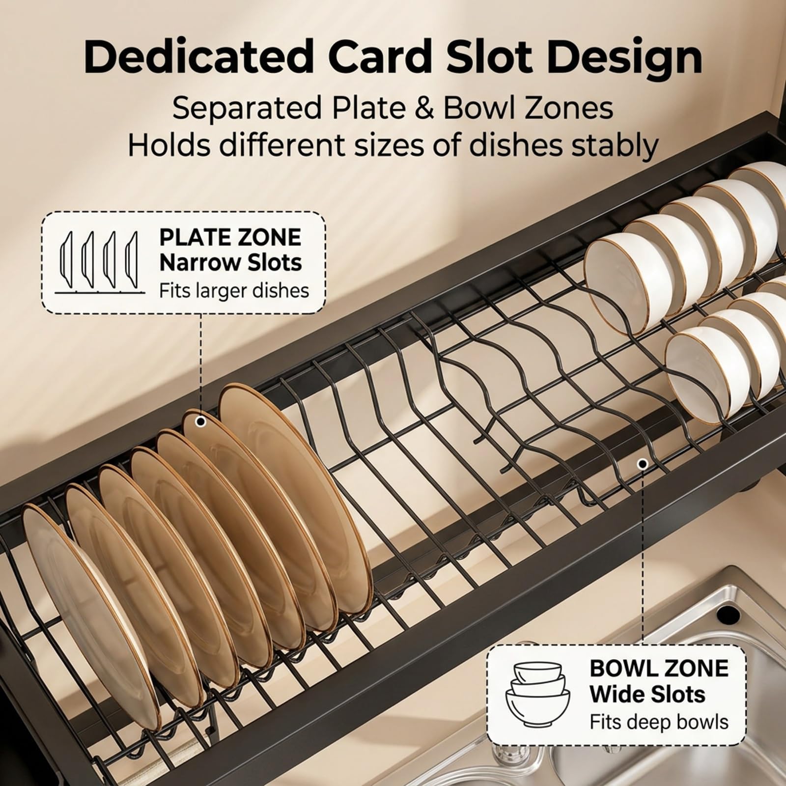 Escurreplatos de Acero sobre Fregadero, Estante Organizador de Cocina | Acero al carbono, Diseño extensible, Ahorro de espacio, Accesorios completos(Wit,105cm/41.3in)