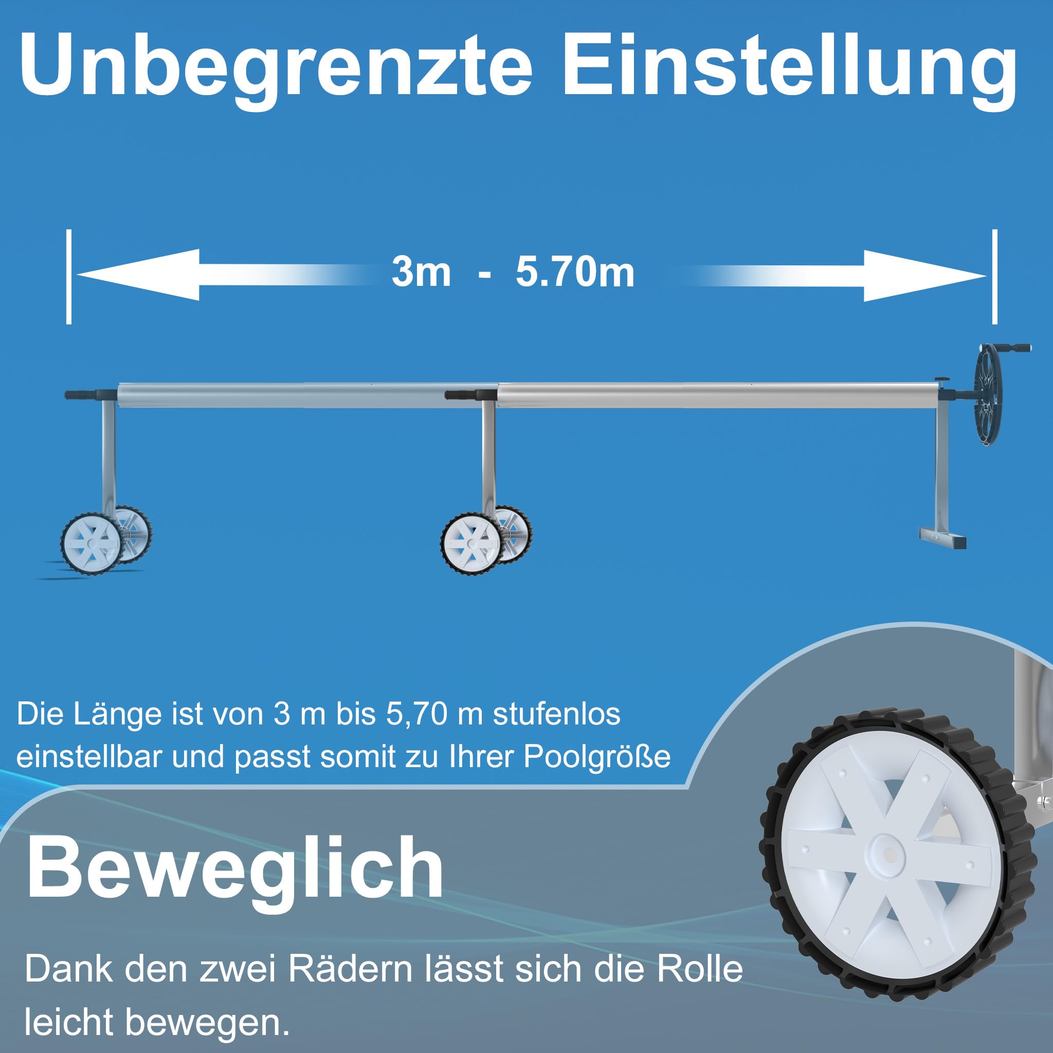 YRHome Premium Pool Aufroller 3m - 5,70m Mobiles Aufrollsystem für Solar- & Poolplanen