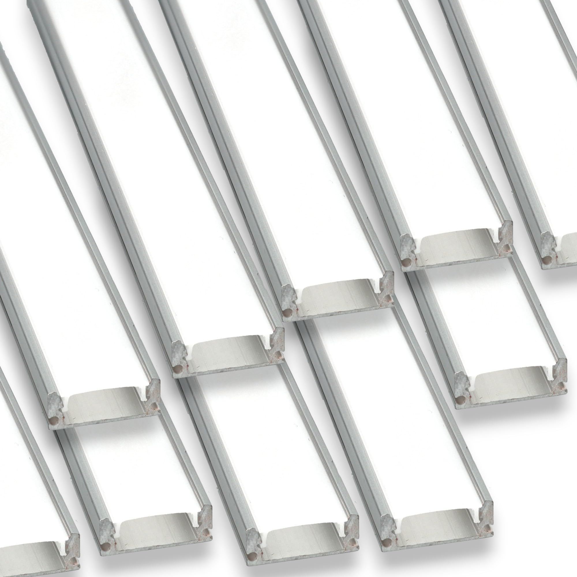 Jandei - opakowanie 10 x profile aluminiowe 1M Długość (17,3 mm x 6,85 mm) do montażu taśm LED na powierzchniach, kanał do świateł LED, półprzezroczysty dyfuzor. Obejmuje pokrywy i klipy montażowe