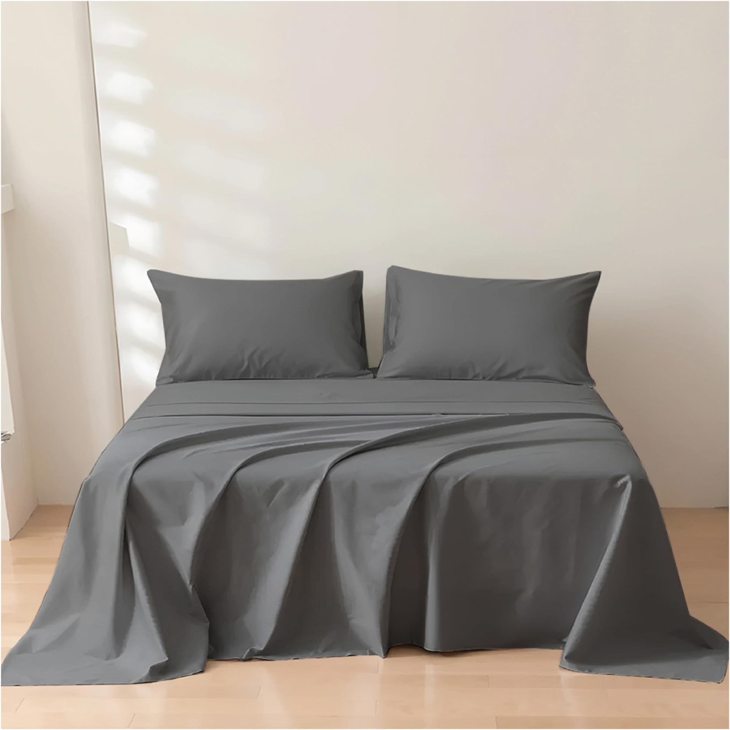 Flat Sheets Double Charcoal 100% Egyptian Cotton 300 Thread Count Hotel Quality Bedding Plain Dyed Breathable Flat Bed Sheets (230cm x 255cm)