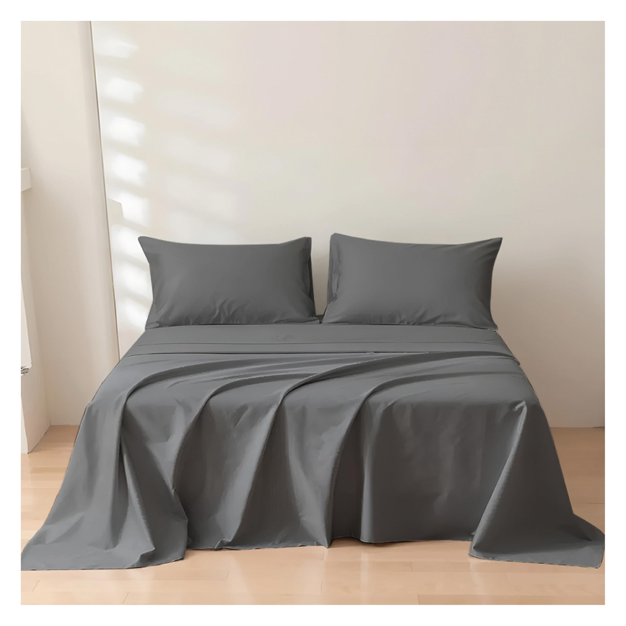 Rehan & Co Single Flat Sheet Charcoal 100% Egyptian Cotton 300 Thread Count Hotel Quality Bedding Plain Dyed Breathable Flat Bed Sheets (180 X 255cm)