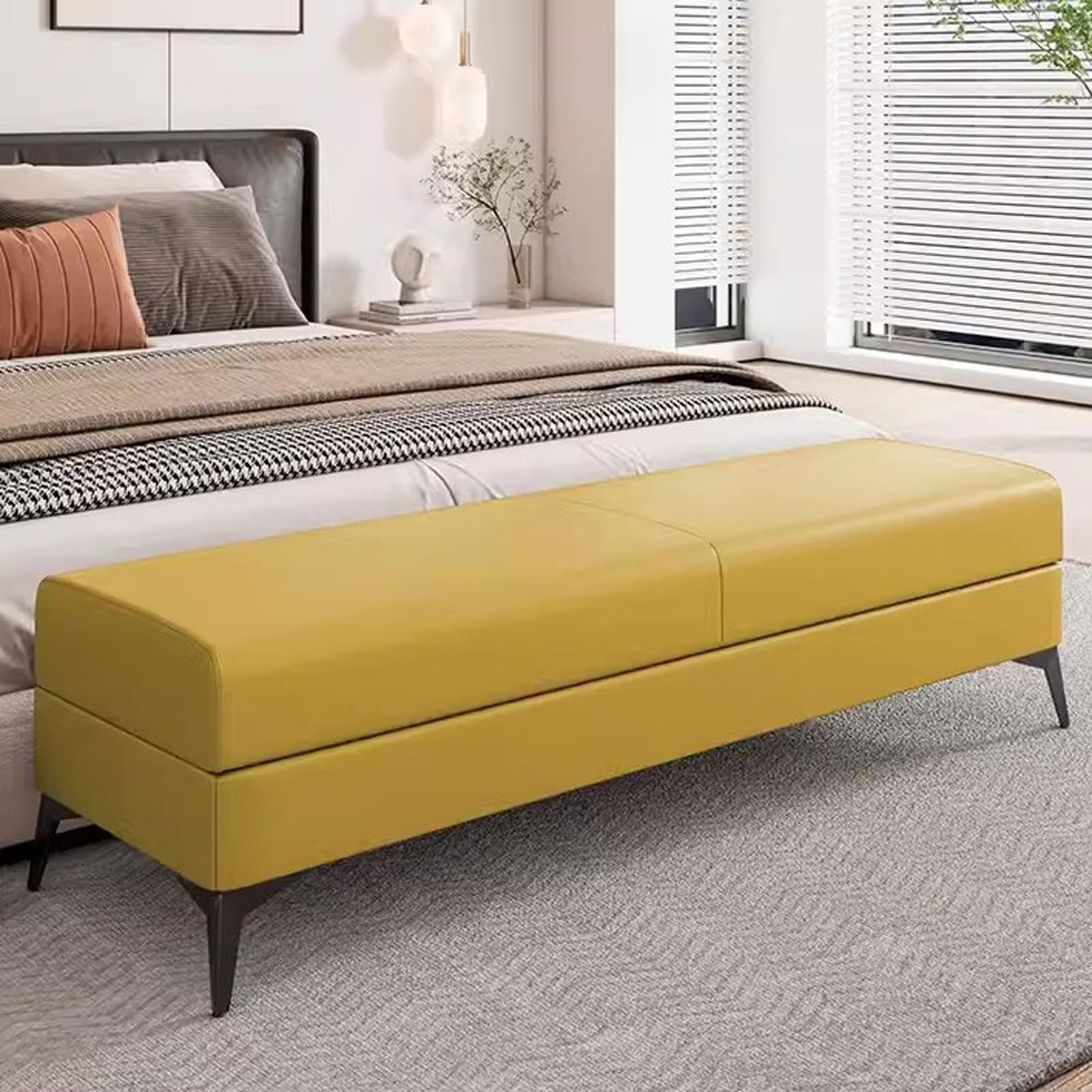 FCXWEVR Langbank Sto Bench Faux Leather Upholstered Shoe Sto for Entryway Seating & nizat Bedroom Bench at Foot of Bed Slish Home Fur