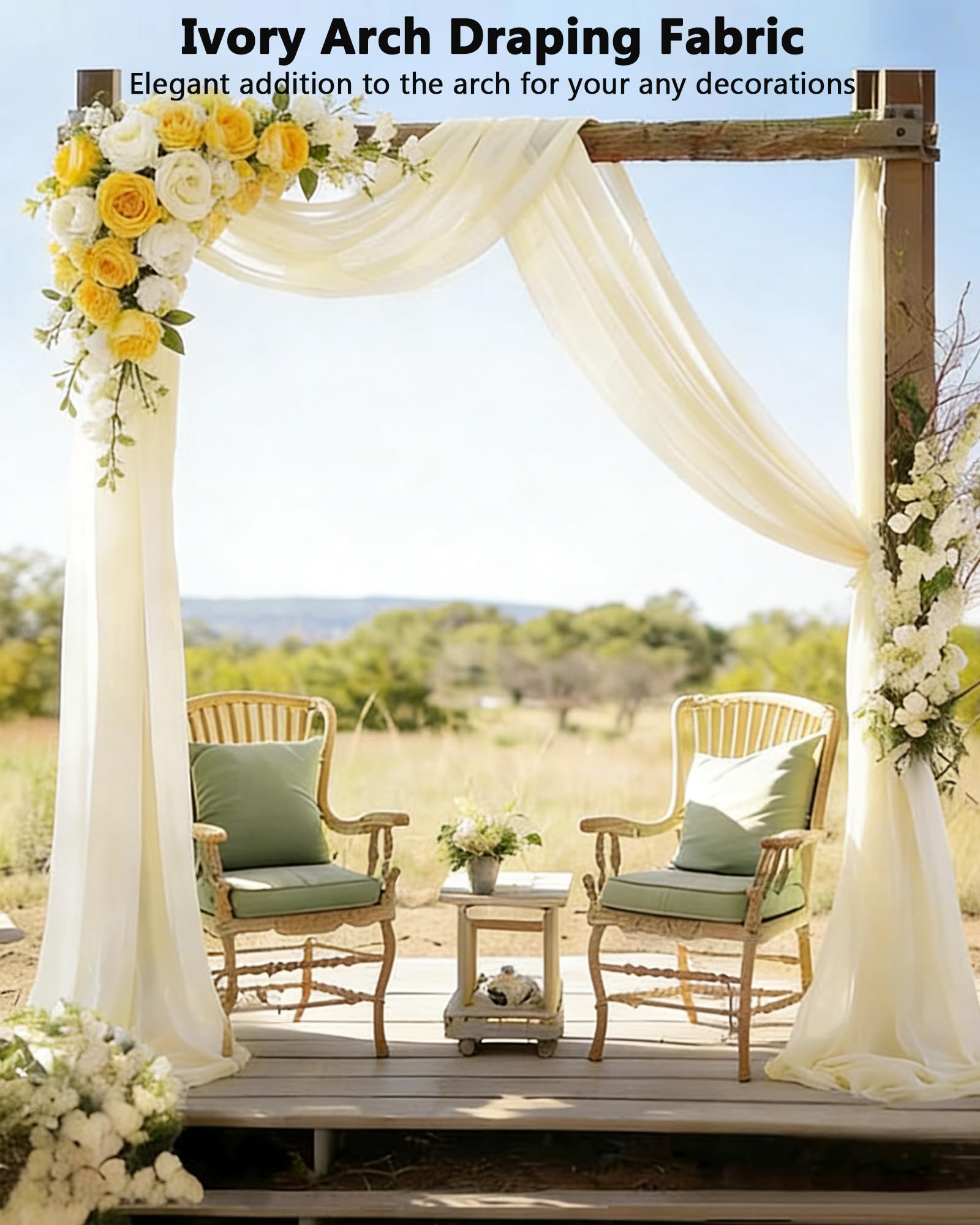 75 x 600cm Voilage Arche mariage, Blanc Ivoire Rideau en Tulle | 4 Pièces Tissu Mousseline de qualité supérieure, rideau de fond infroissable pour arche de mariage, décoration de plafond