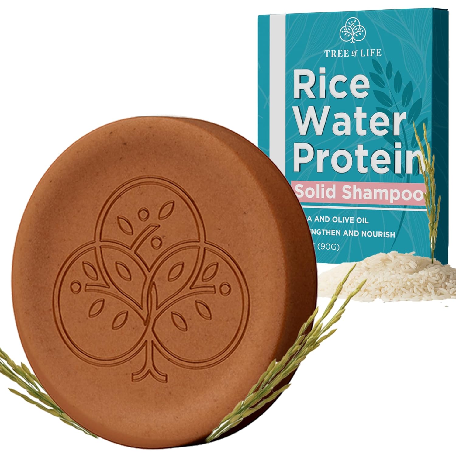 Tree of Life Rice Water Shampoo Bar - Sulfate Free Rice Protein Hair Care That Strengthens, Repairs, and Delivers Frizz Control with Silky Shine (2 Pack)
