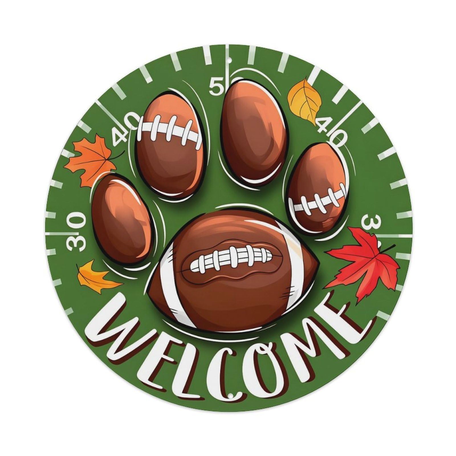 Football Paw Print Welcome Design Vintage Metal Tin Sign Retro Wall Decor for Home Bar Garage Cafe, Indoor & Outdoor Decorative，circle Metal Poster, 8x8 Inch