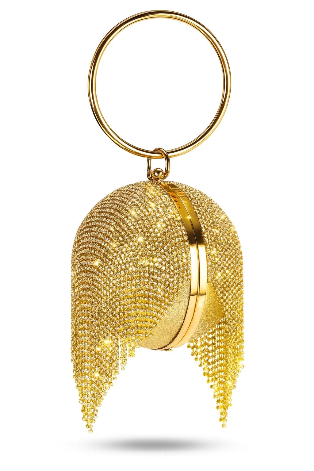 gifting affair Golden Crystal Dome Clutch with Tassel Fringe-picture-51