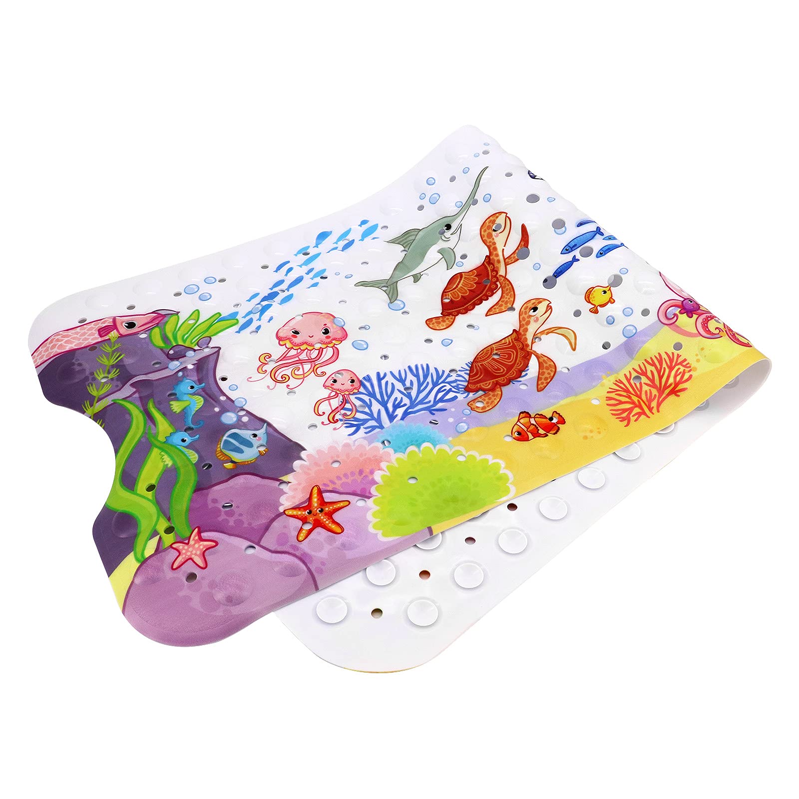 Badematte für Kinder Kleinkind Baby, extra Lange 100x40cm rutschfeste Babyparty Badematte mit Saugnäpfen (Ozean Tier-Horizontal)