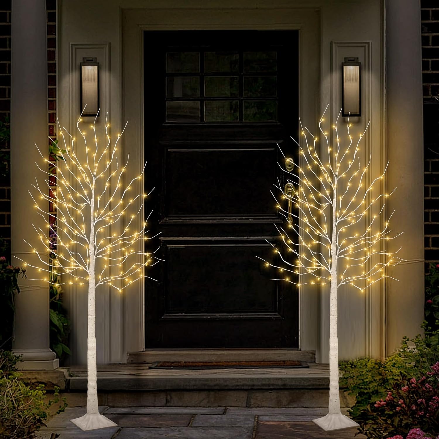 2PK Lighted Birch Tree with 144 Warm White Lights, 8 Modes Prelit White Artificial Christmas Trees for Holiday Indoor Outdoor Decor Garden Wedding Party Bedroom Decoration