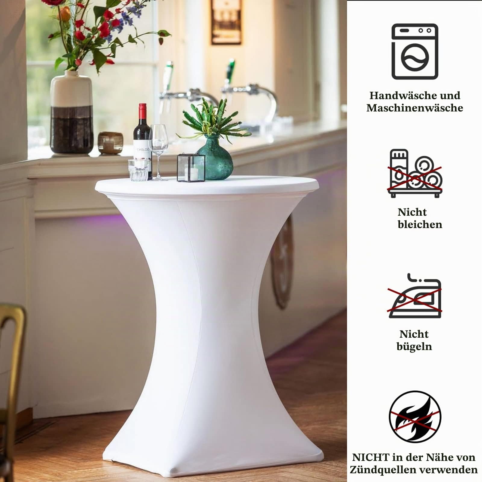 Pesonlook 3er-Set Stretch Stehtisch Husse für Bistrotisch Ø 80-85 cm Elegante,Verstärkung im Fußbereich,40°C Maschinenwäsche ，Stretch-Husse Weiß Hussen für Stehtische und Bistrotische（80×110cm,Weiß）